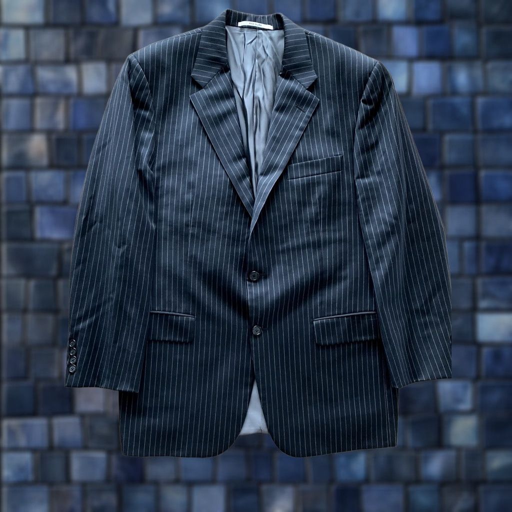 Vintage Hickey Freeman Sport Blazer 42R Black Pinstripe Double-Vented Notch Lapel Wool Lining Regular Single-Breasted 2-Button Men Jacket Charted Size 42R - 1 Thumbnail