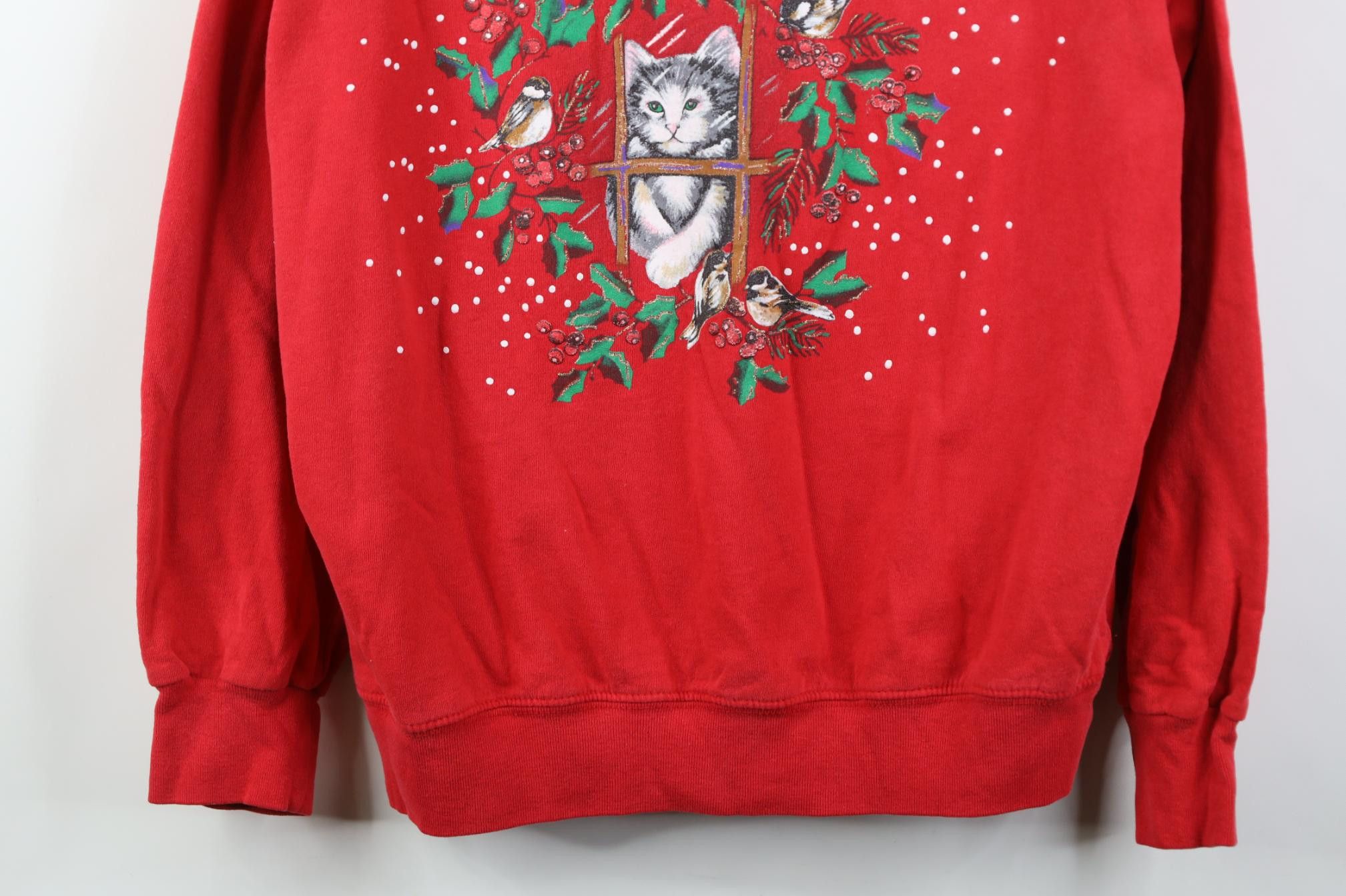 Vintage Vintage 90s Streetwear Christmas Cat Kitten Bird Sweatshirt Size M / US 6-8 / IT 42-44 - 3 Thumbnail