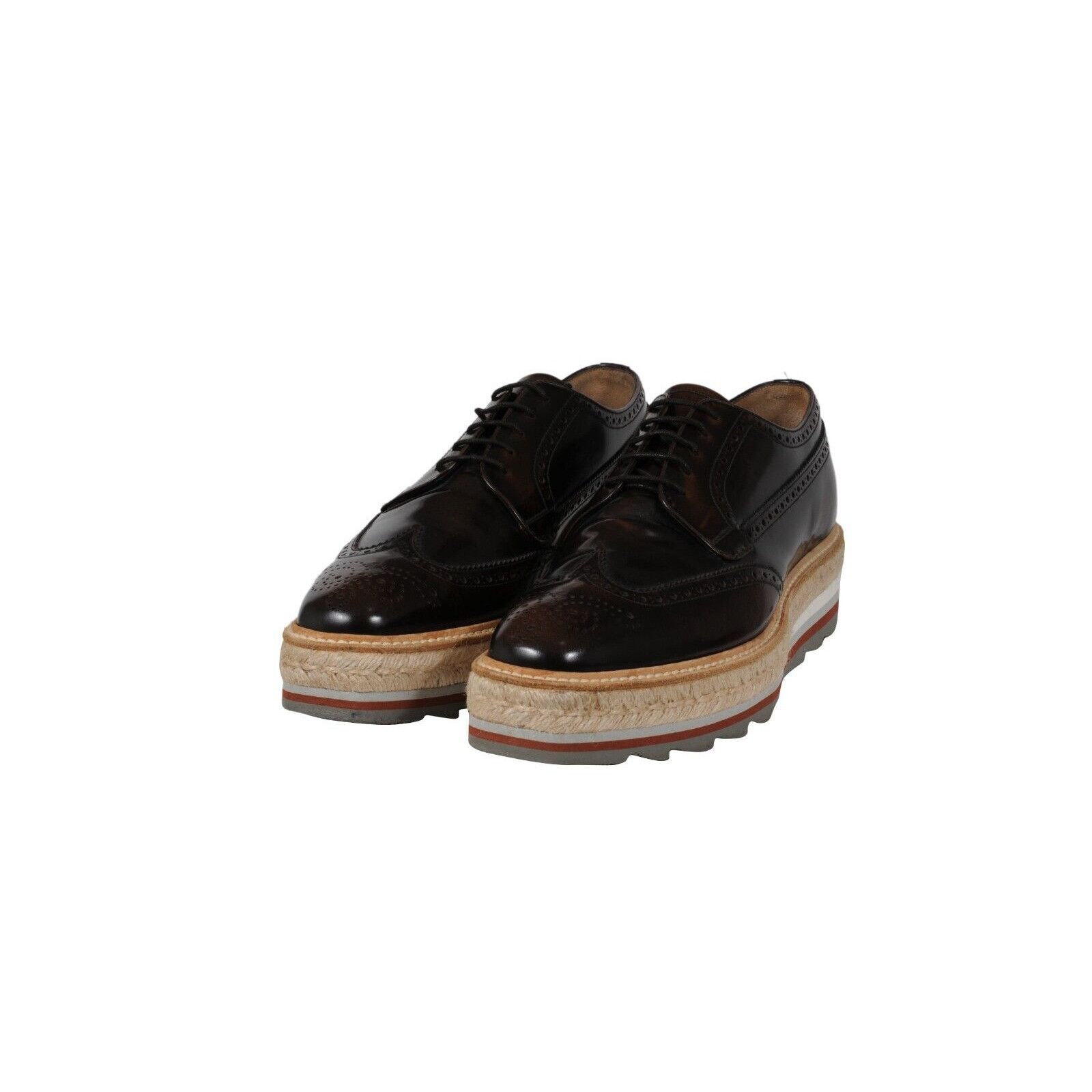Prada Platform Brogue Brown Leather Wingtip Espadrilles - 02170 Size US 9 / EU 42 - 3 Thumbnail