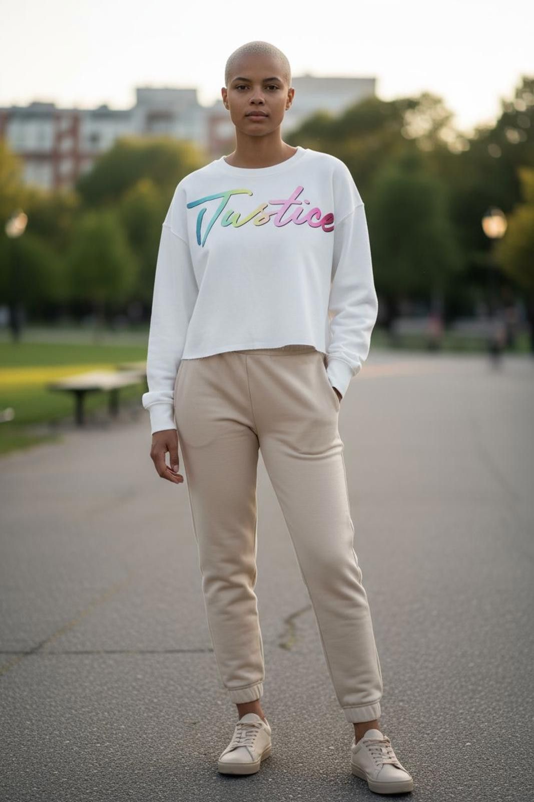 Other Justice White Crop Sweatshirt with Rainbow Logo Size L / US 10 / IT 46 - 1 Thumbnail