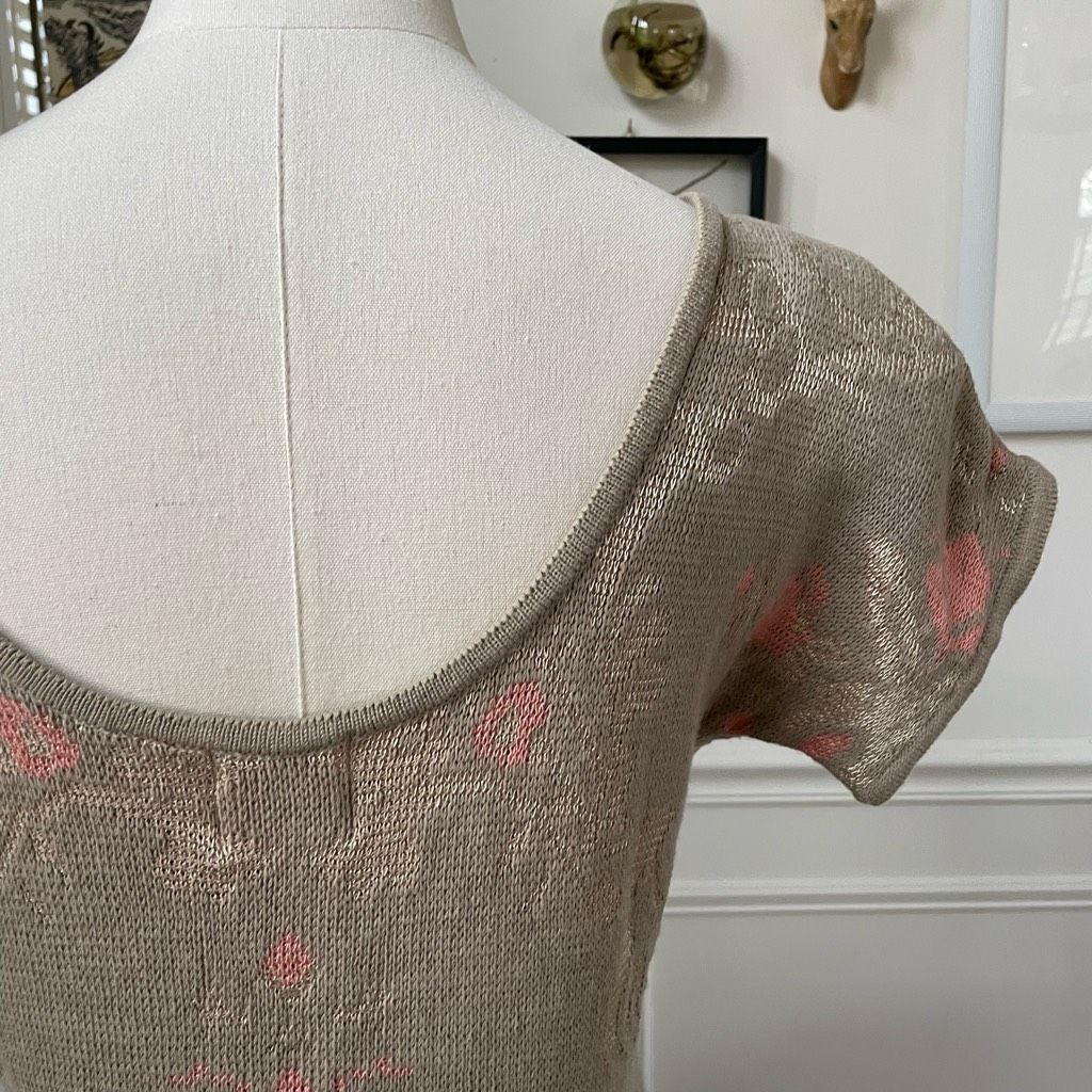 Vintage 80s Knit Deville Boatneck Scoop Back Short Sleeve Knit Top Beige Taupe Pink S M Size M / US 6-8 / IT 42-44 - 4 Thumbnail