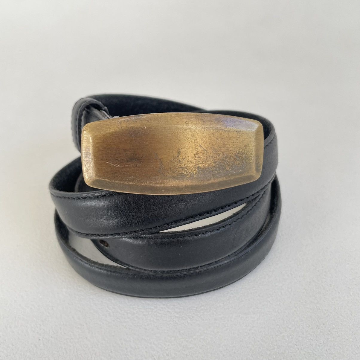 Maison Margiela Mid 2000s ‘Distressed Brass Buckle’ Belt Size 36 - 5 Thumbnail