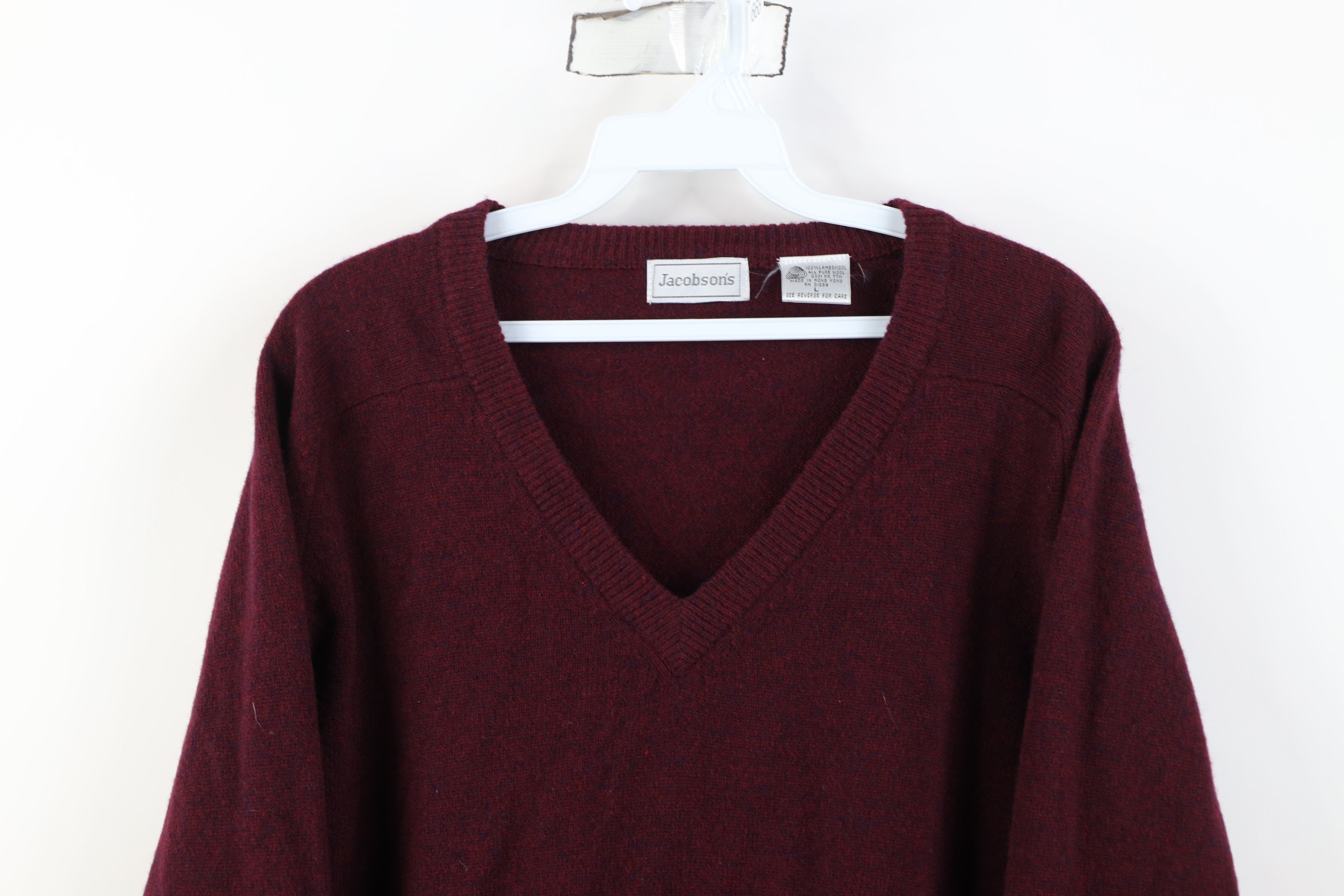Vintage Vintage 90s Streetwear Lambswool V-Neck Sweater Heather Red Size US L / EU 52-54 / 3 - 2 Thumbnail