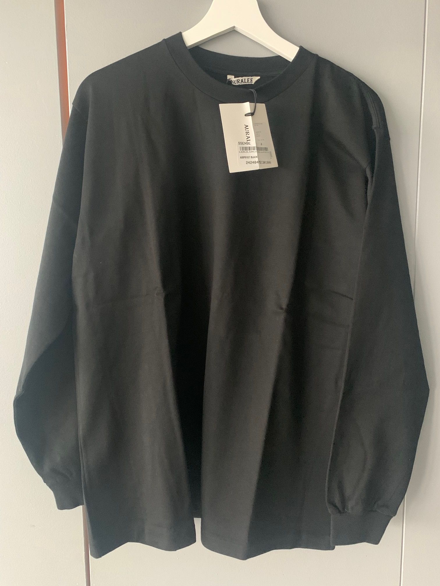 Auralee Black Luster Plaiting Long Sleeve T-Shirt