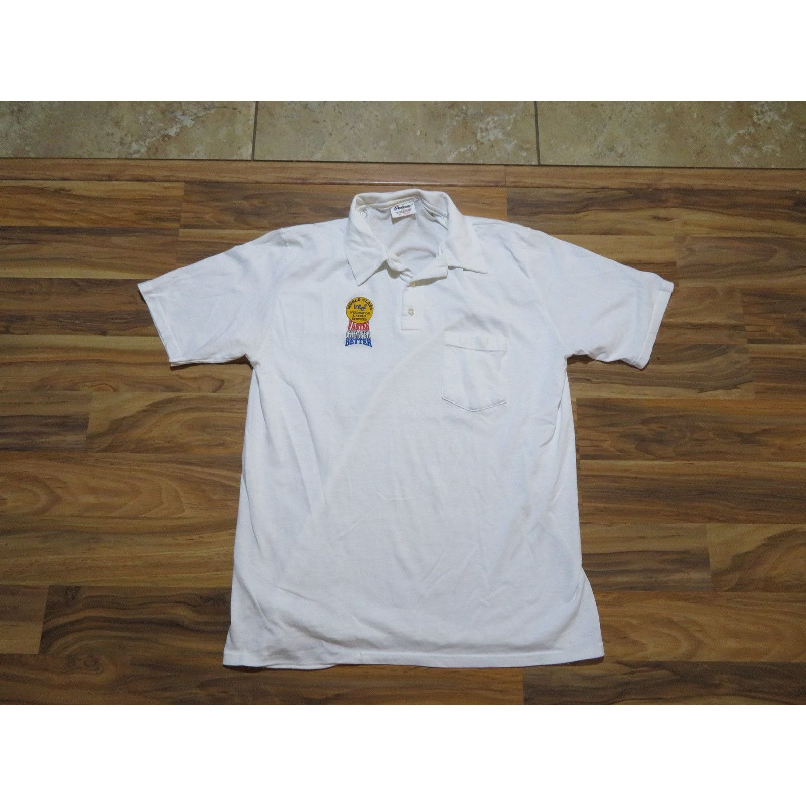 Other Intel Polo Shirt, Faster Cheaper Better, White Sz L 1980s Size US L / EU 52-54 / 3 - 1 Thumbnail