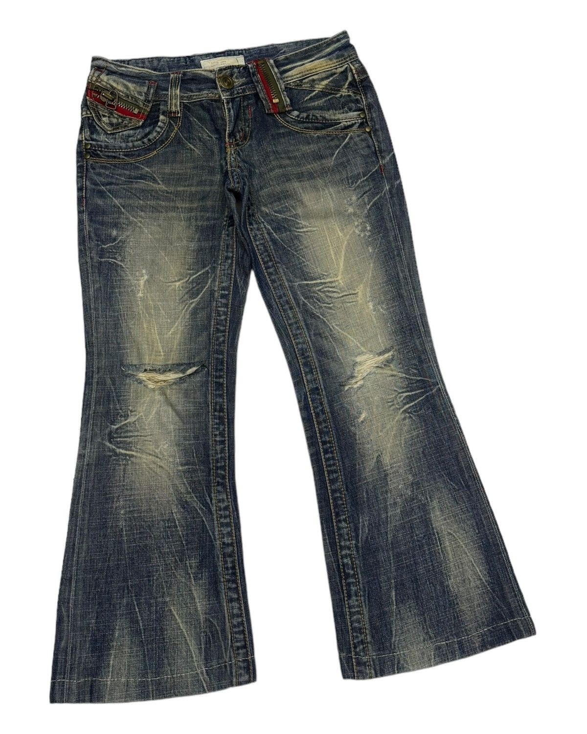 Japanese Brand Vintage Lolita Flare Distressed Denim Jeans Size 29" - 3 Thumbnail