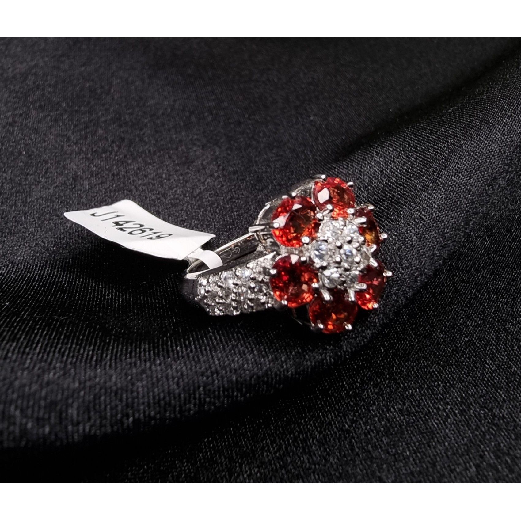 Other Sterling Silver 925 Red Ruby Floral Cluster Ring With White Size ONE SIZE - 1 Thumbnail