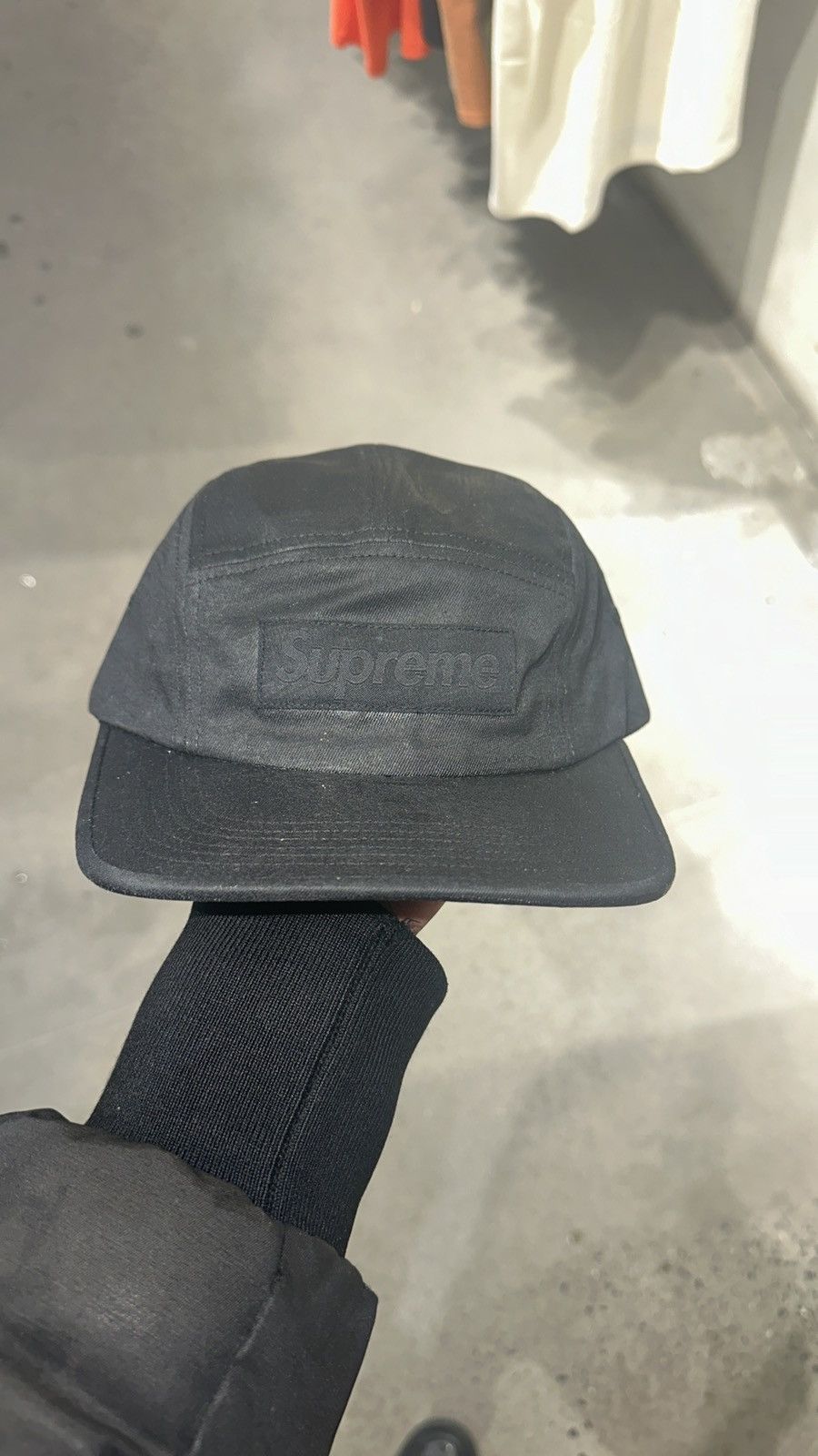 image of Maison Margiela Mm6 Painted Camp Cap in Black, Men's