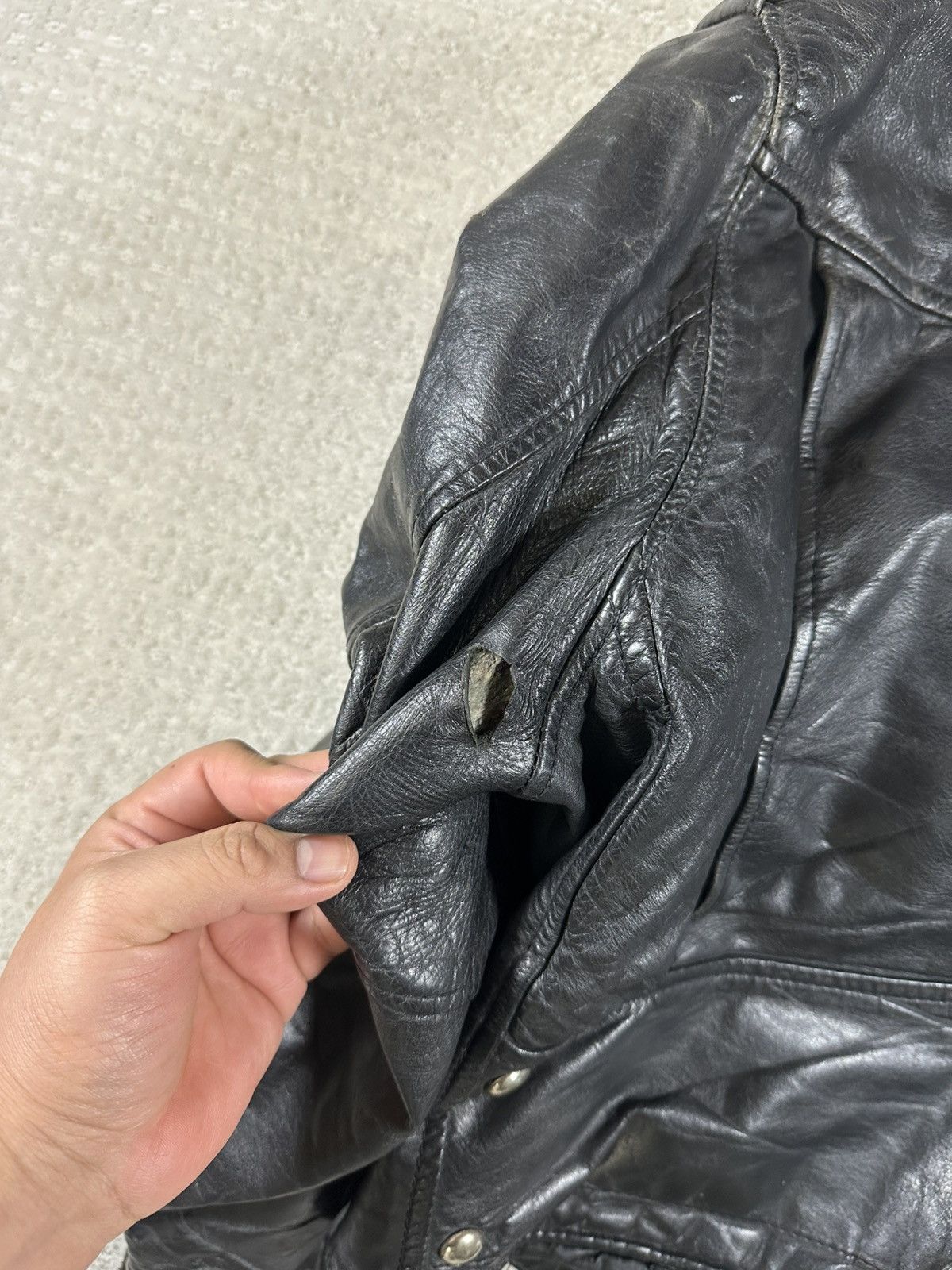 Vintage 70s/80s black leather biker jacket Size US S / EU 44-46 / 1 - 6 Thumbnail