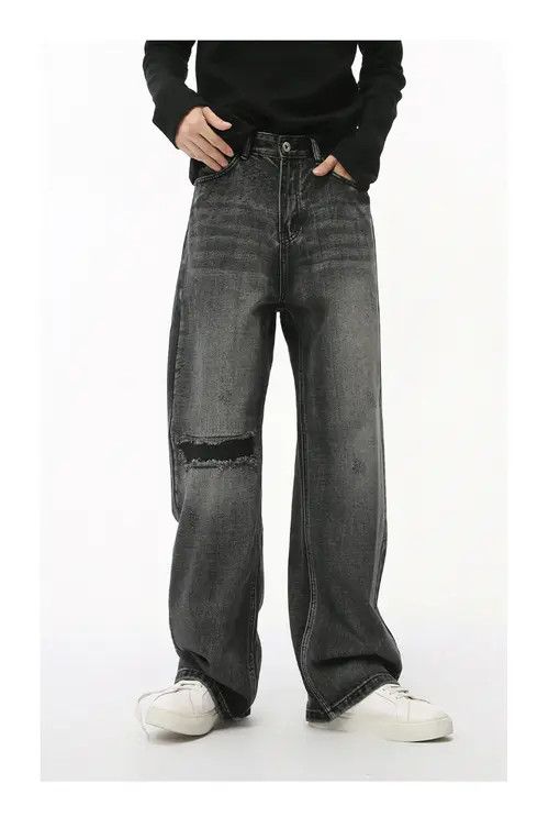 Japanese Brand × Jean Pants Gray washed vintage loose versatile ripped jeans Size US 34 / EU 50 - 2 Thumbnail