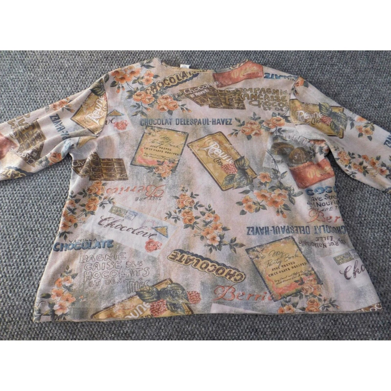Lee Lee Women's Blouse 2X Plus Beige Crew Neck Pullover Top Long Sleeve Flower Print Casual Size XXL / US 16-18 / IT 52-54 - 6 Thumbnail