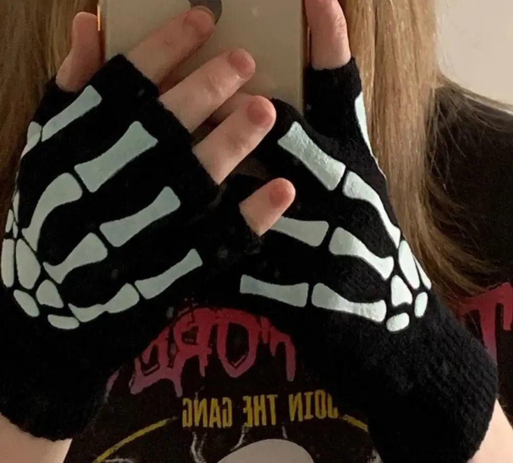 Other Horror Half Finger Skull Skeleton Gloves Size ONE SIZE - 2 Thumbnail