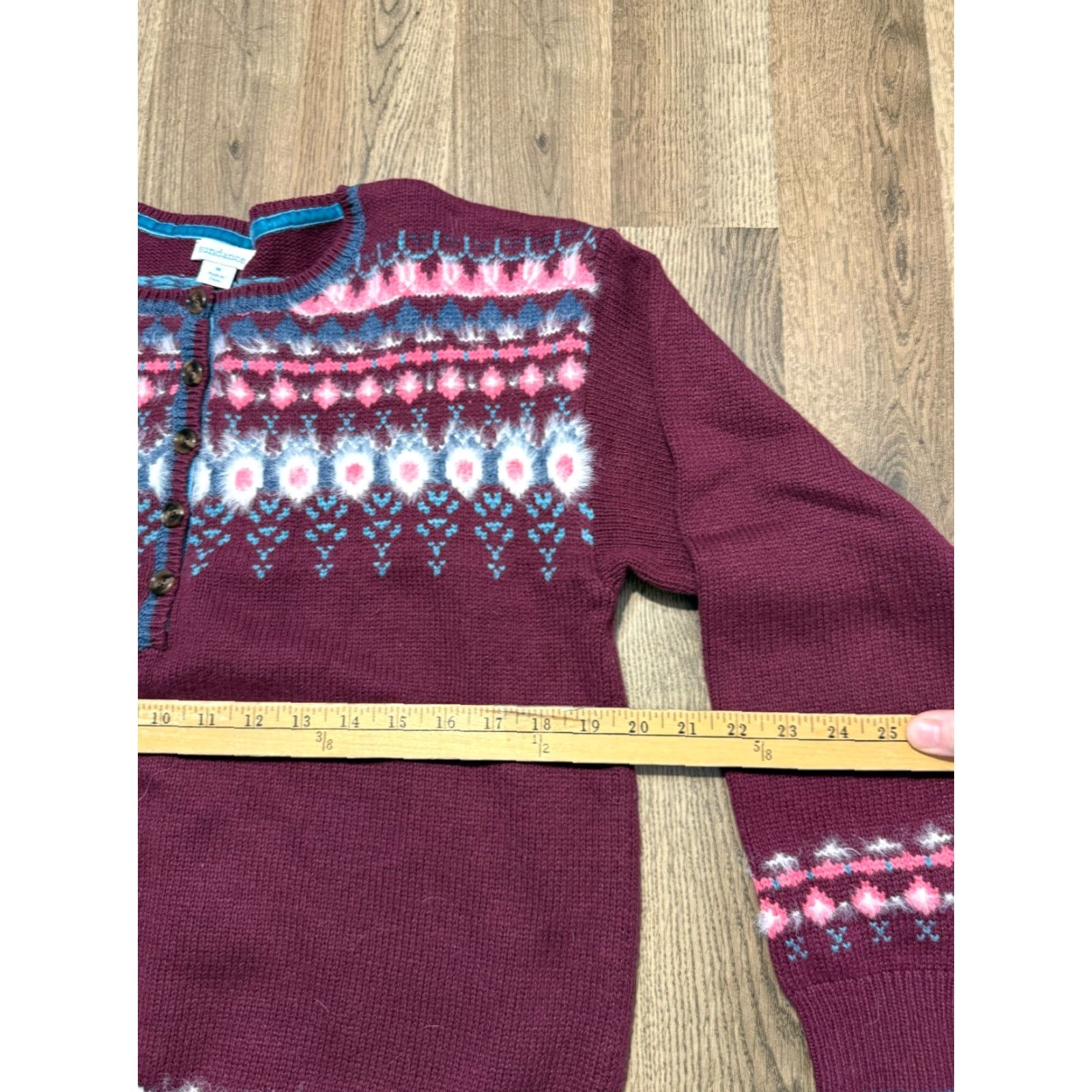 Vintage Sundance Sweater Women's Medium Red Blue White Fair Isle 1/4 Buttons Pullover Knit Long Sleeve Size M / US 6-8 / IT 42-44 - 7 Thumbnail
