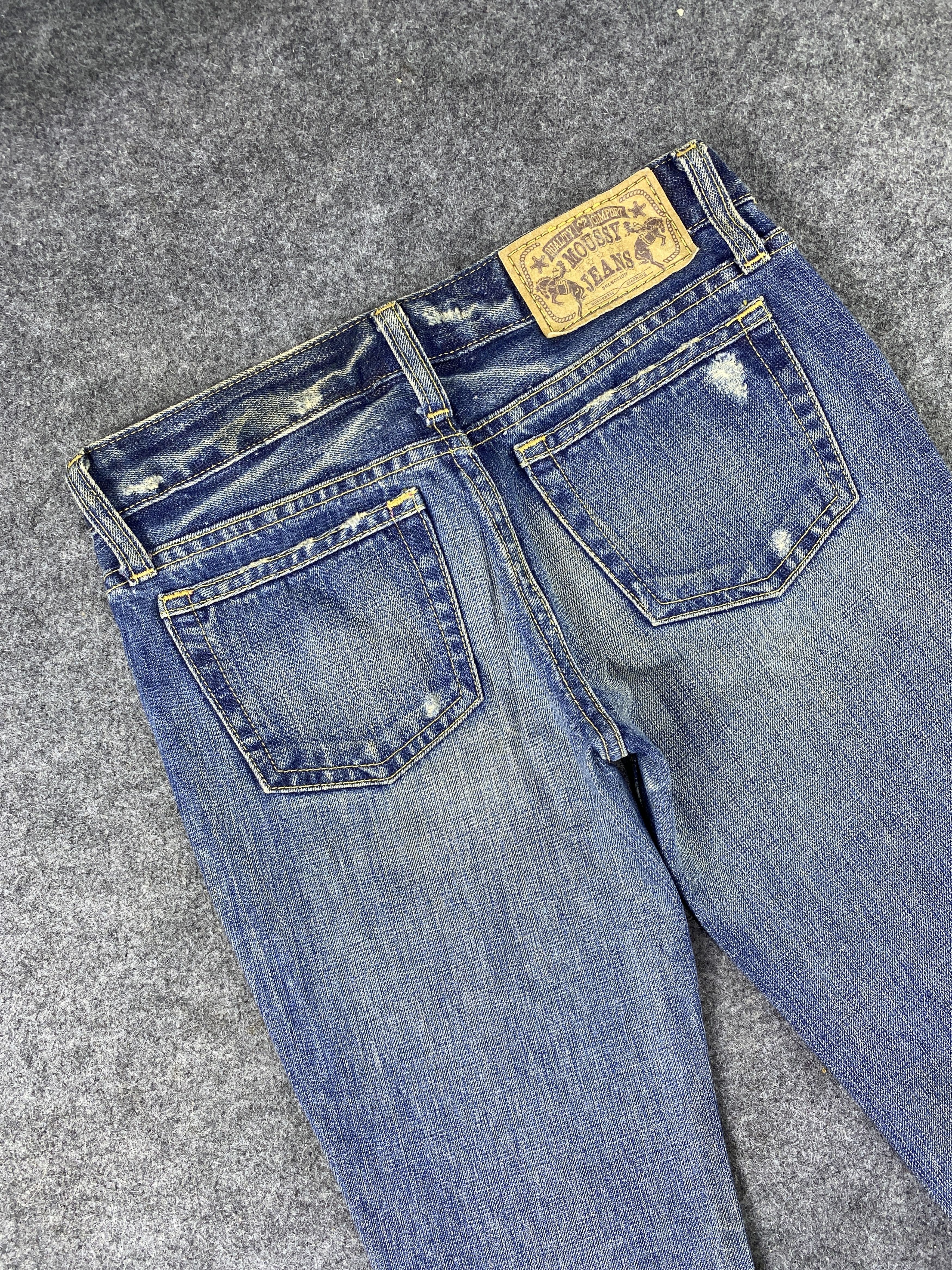 Japanese Brand Moussy Distressed Flare Blue Wash Jeans- J1106 Size 27" / US 4 / IT 40 - 6 Thumbnail