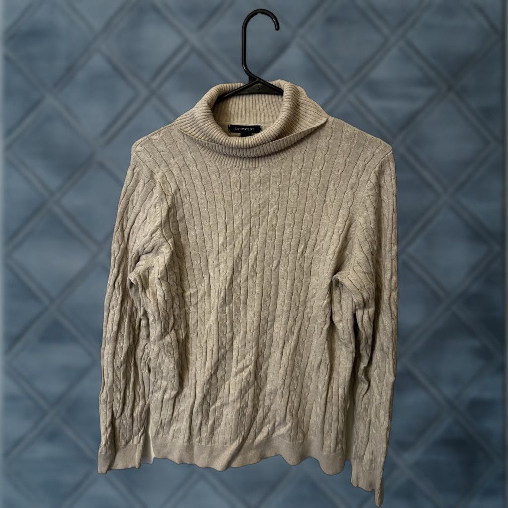 Lands' End Lands' End Cotton Turtleneck Sweater XL Light Blue Cable Knit Shirt Womens Size XL / US 12-14 / IT 48-50 - 1 Thumbnail