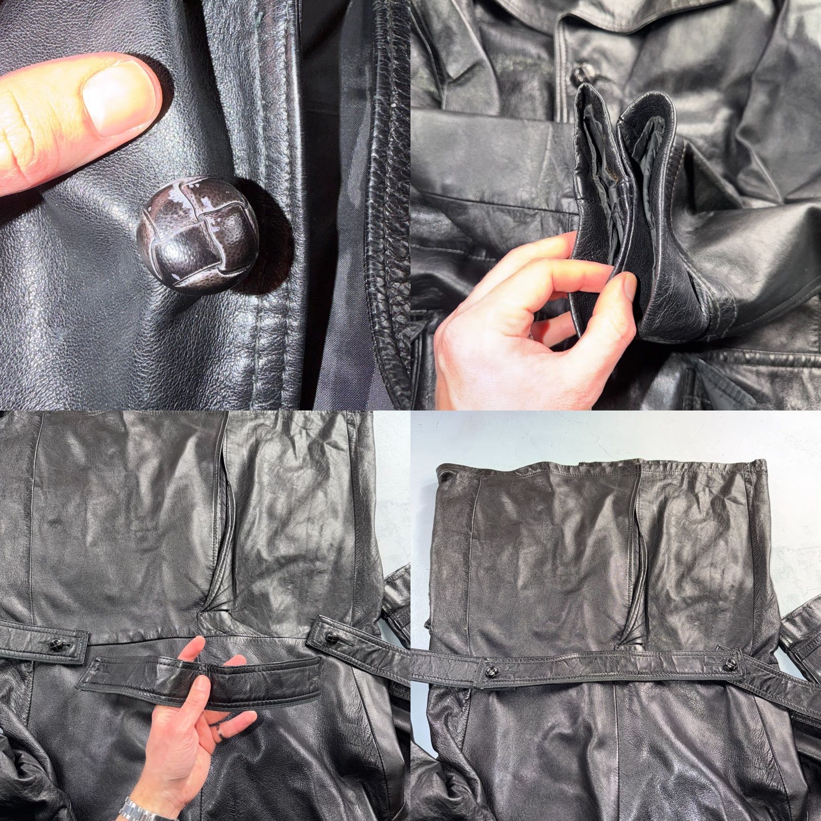 Vintage VTG Mens Leather Coat Long Duster UNLINED Military Trench Belt Black 60s Rockabilly Casual Regular Size M Boys? Size ONE SIZE - 8 Thumbnail