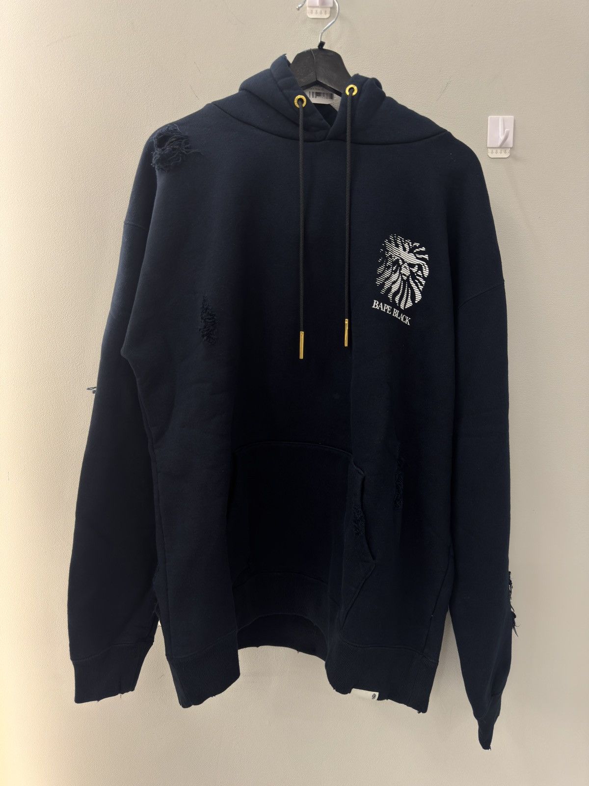 Bape Bape Black Navy Distressed Pullover Hoodie Size US XL / EU 56 / 4 - 1 Thumbnail