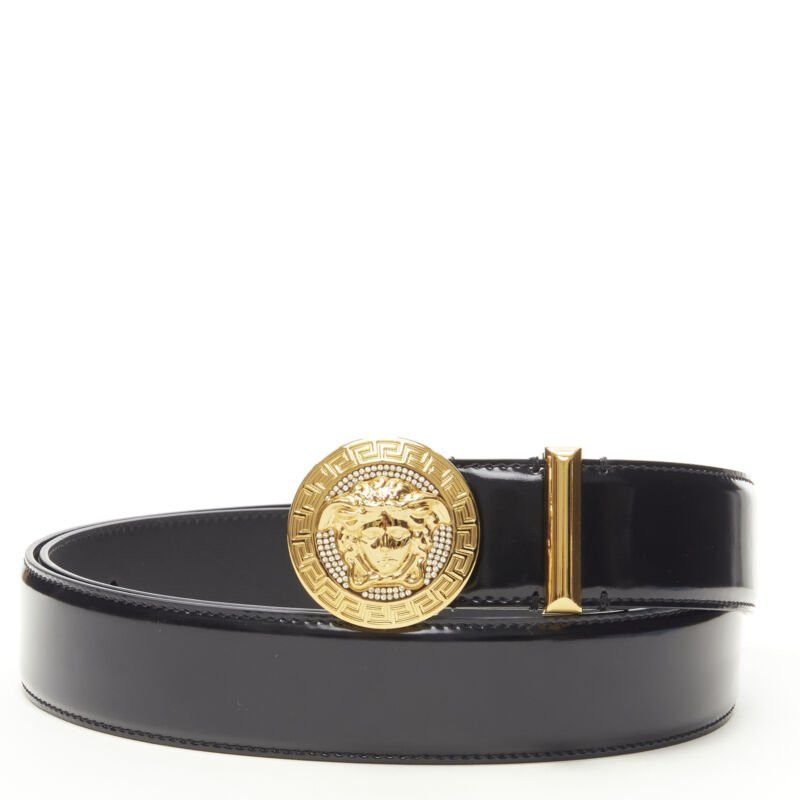 Versace VERSACE Medusa Biggie crystal gold Medallion coin leather belt 115cm 44-48" Size 44 - 1 Thumbnail