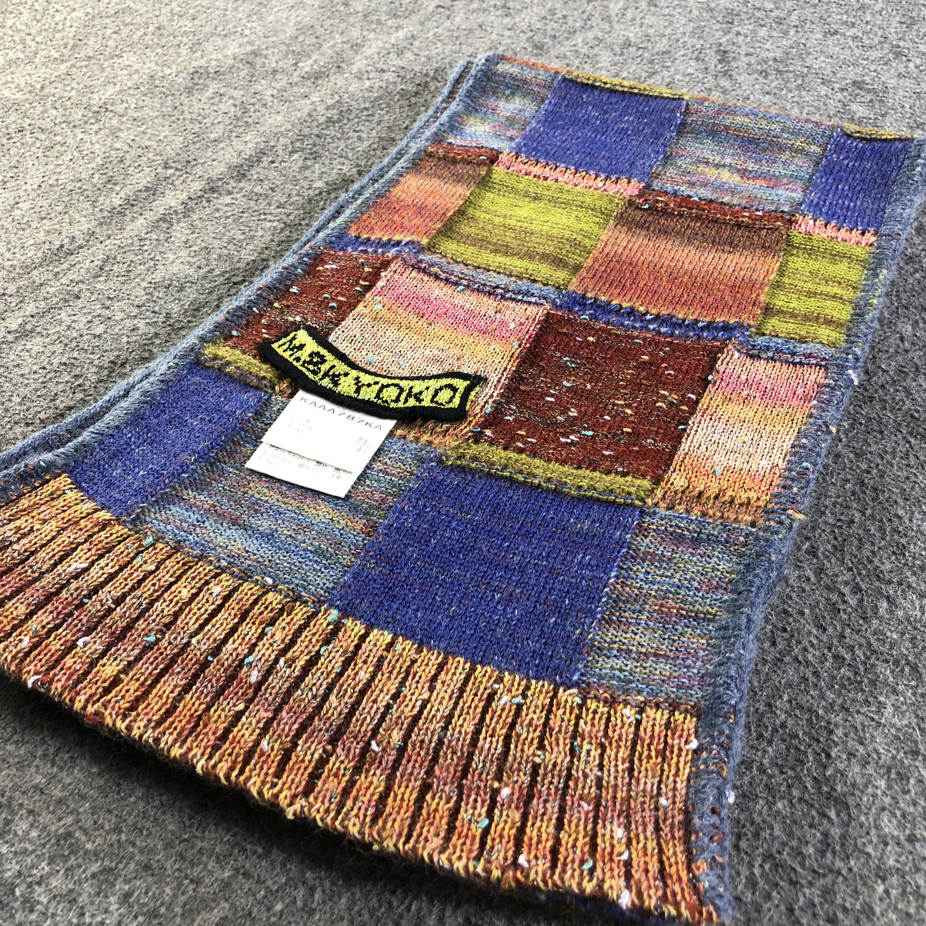 Japanese Brand M & Kyoko Patches Wool Scarf Muffler Neckwear V2805 Size ONE SIZE - 4 Thumbnail