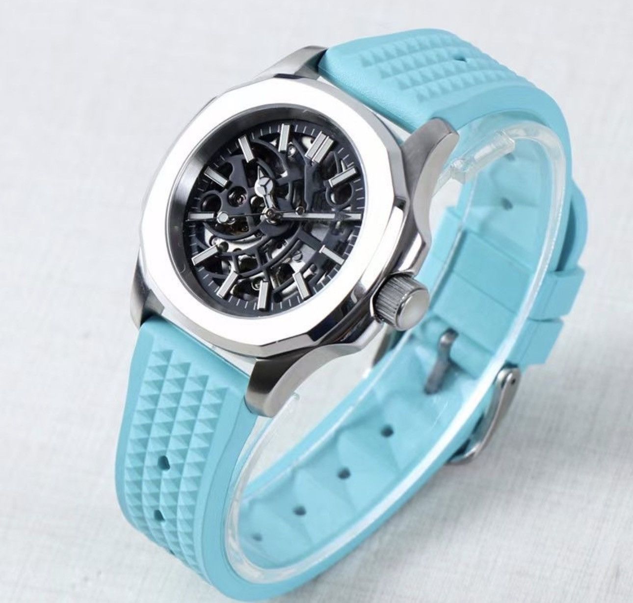 Japanese Brand Seiko Mod Nautilus Skeleton Dial Steel Rubber Strap 41mm Size ONE SIZE - 1 Thumbnail