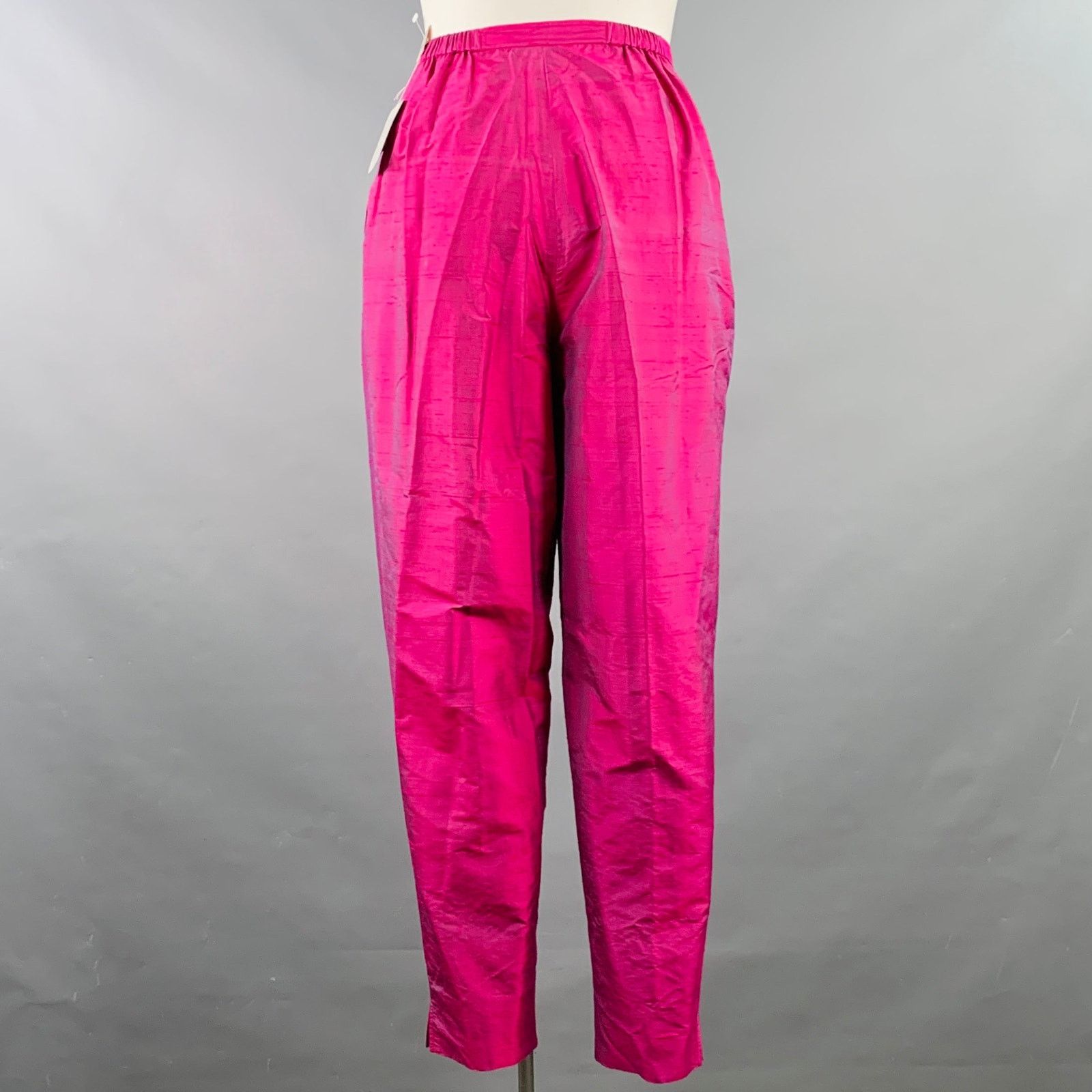 Saks Fifth Avenue Size 12 Pink Fuchsia Silk Shantung Dress Pants Size 34" / US 12 / IT 48 - 2 Thumbnail