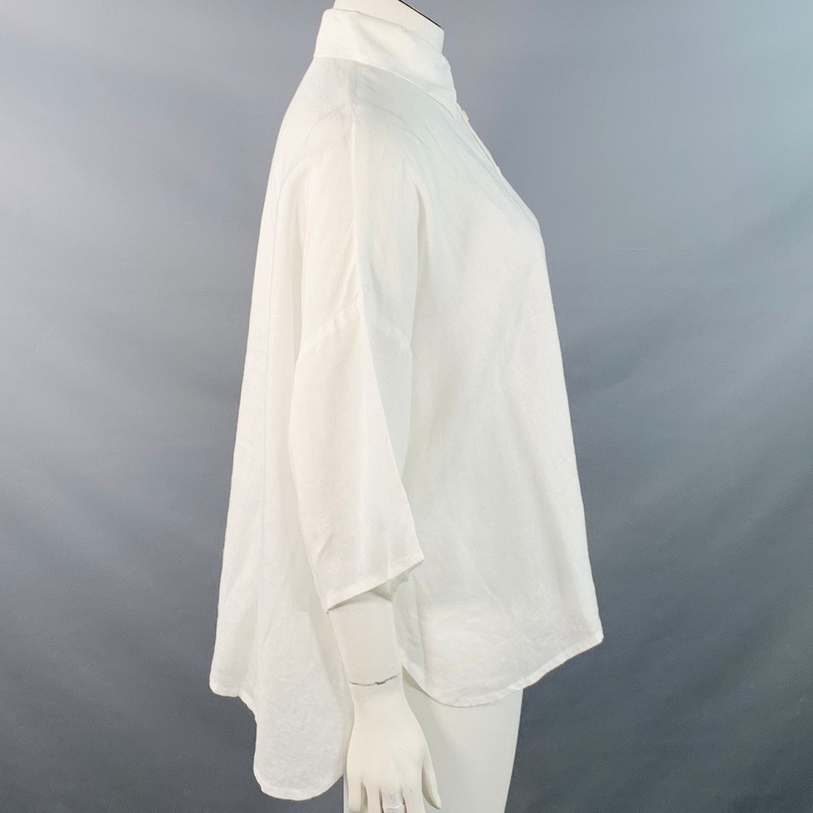 eskandar ESKANDAR Size L White Linen Oversized Button Up Shirt Size L / US 10 / IT 46 - 2 Thumbnail
