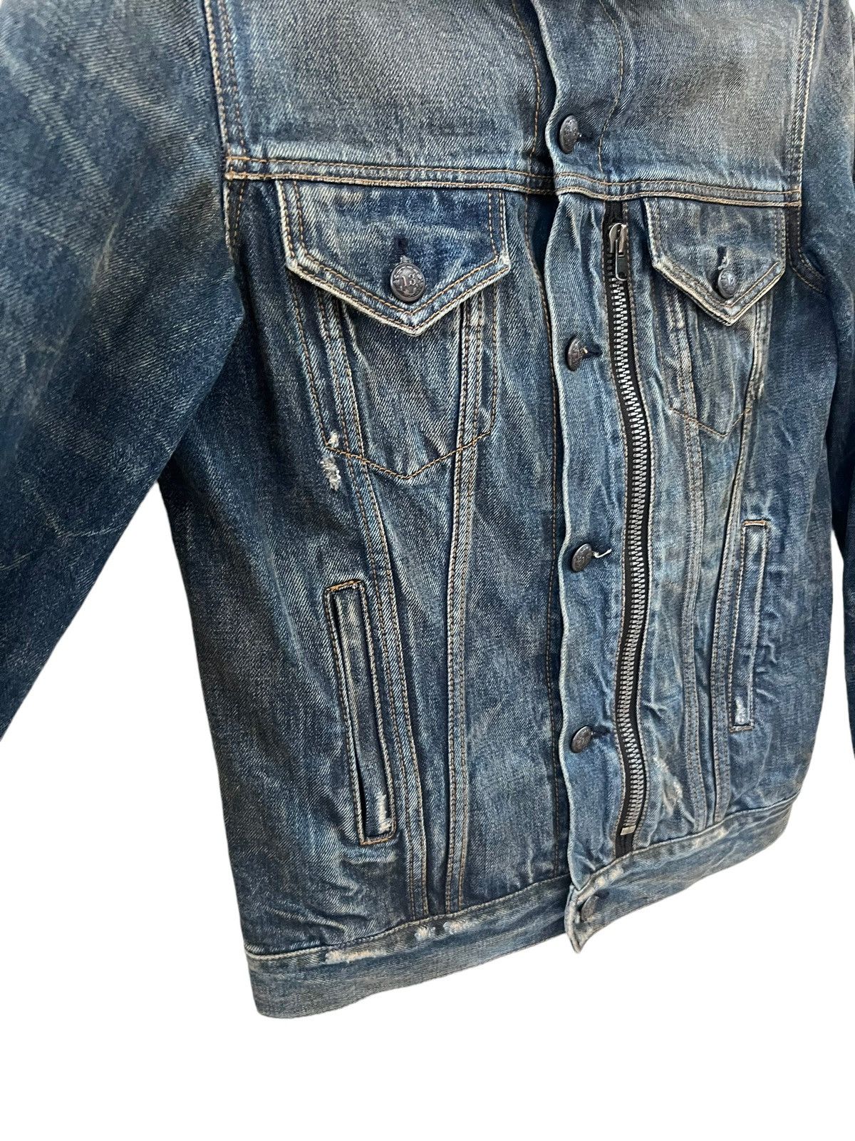R13 R13 Italy Distressed Waxed Denim Trucker Jacket Type 3 Size US XS / EU 42 / 0 - 13 Thumbnail