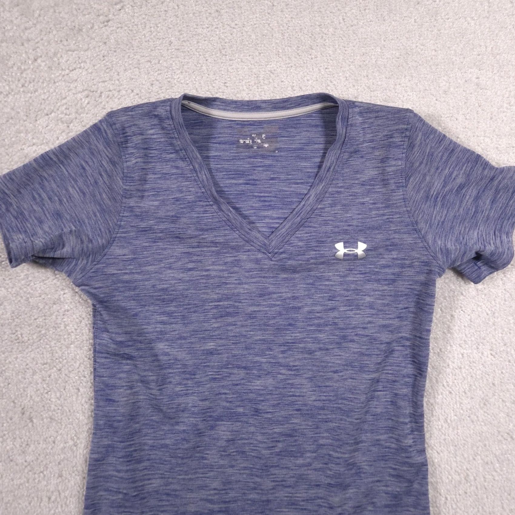 Under Armour Under Armour Shirt Womens Small Blue V Neck Short Sleeve Athletic Top Running & Gym Training Size S / US 4 / IT 40 - 3 Thumbnail