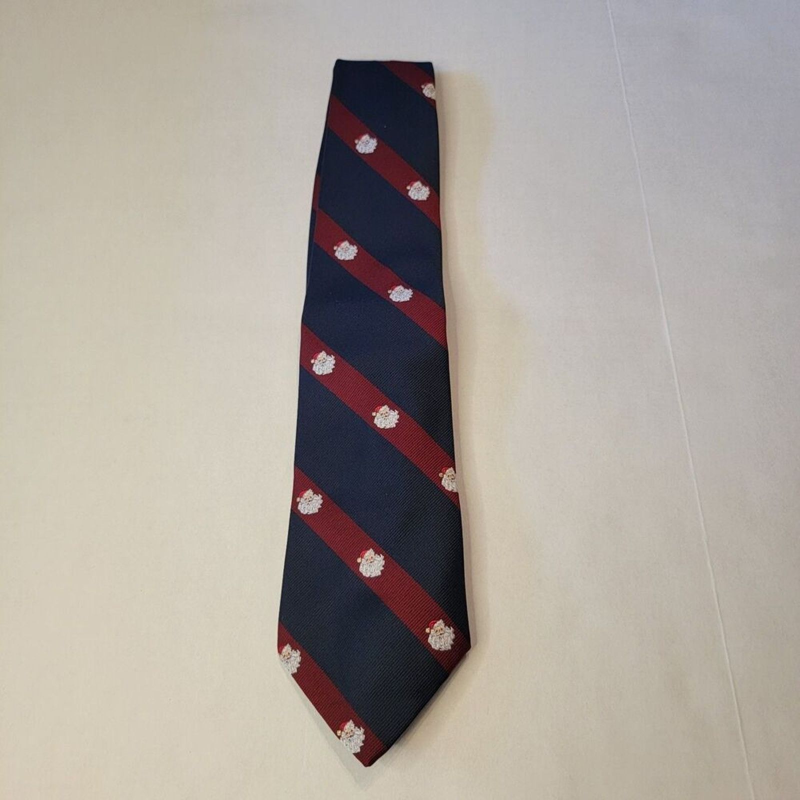 Other Novello Christmas Tie Navy Maroon Stripes Tiny Santa Heads Size ONE SIZE - 2 Thumbnail