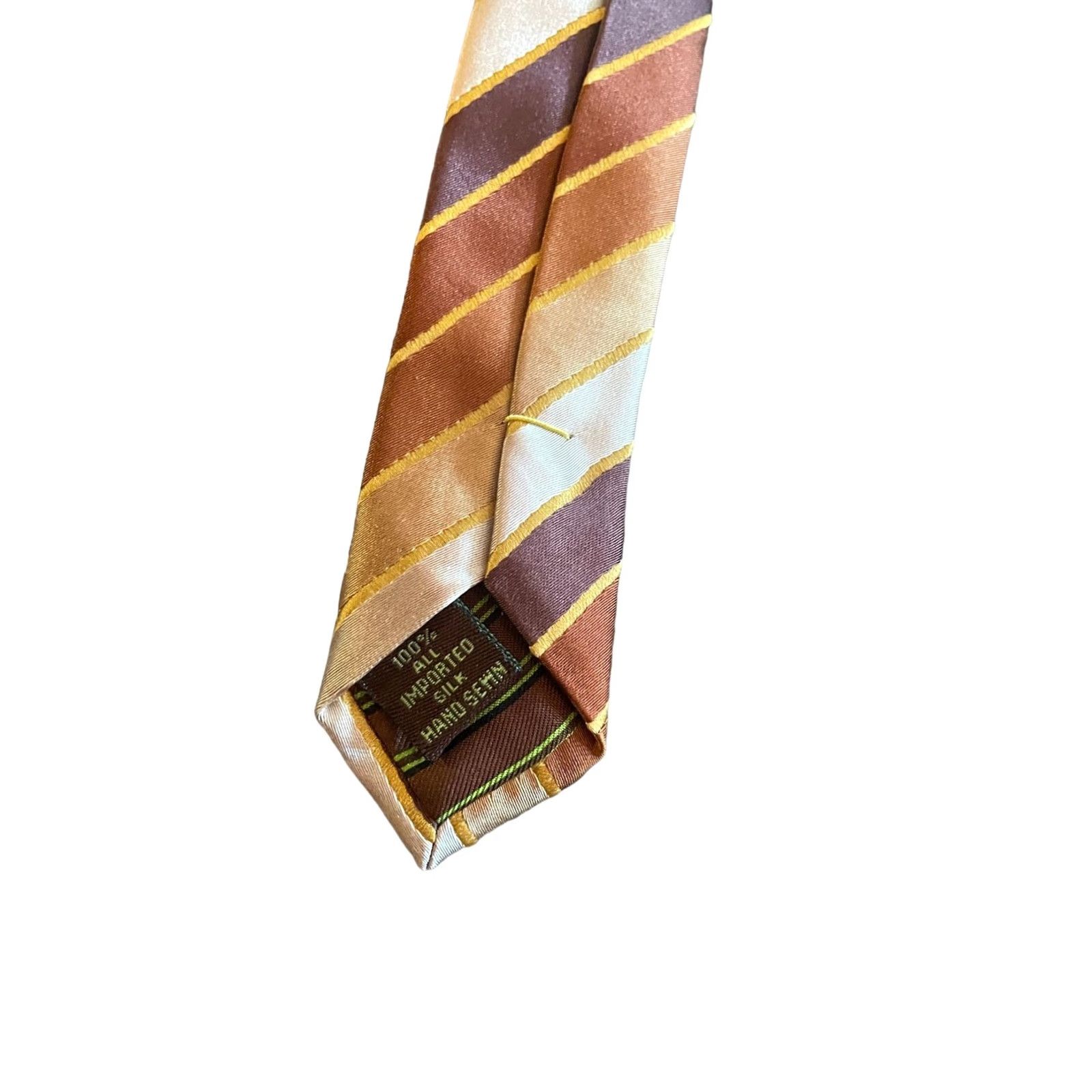 Bcbgmaxazria VINTAGE? No — BCBG ATTITUDE Tie Men Brown Gold Striped 100% Silk Hand Sewn 57"-60" Classic Width Mens Size ONE SIZE - 7 Thumbnail