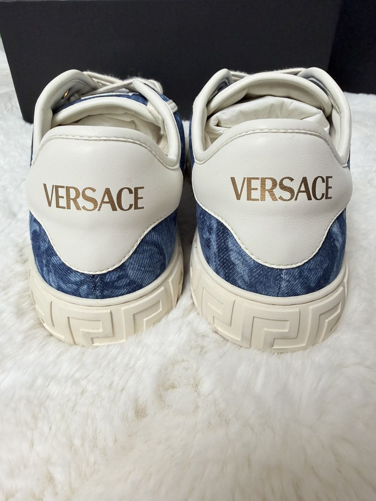 Versace Versace Baroque Denim Greek Key Sneakers – Blue/Off White Size US 7.5 / EU 40-41 - 7 Thumbnail