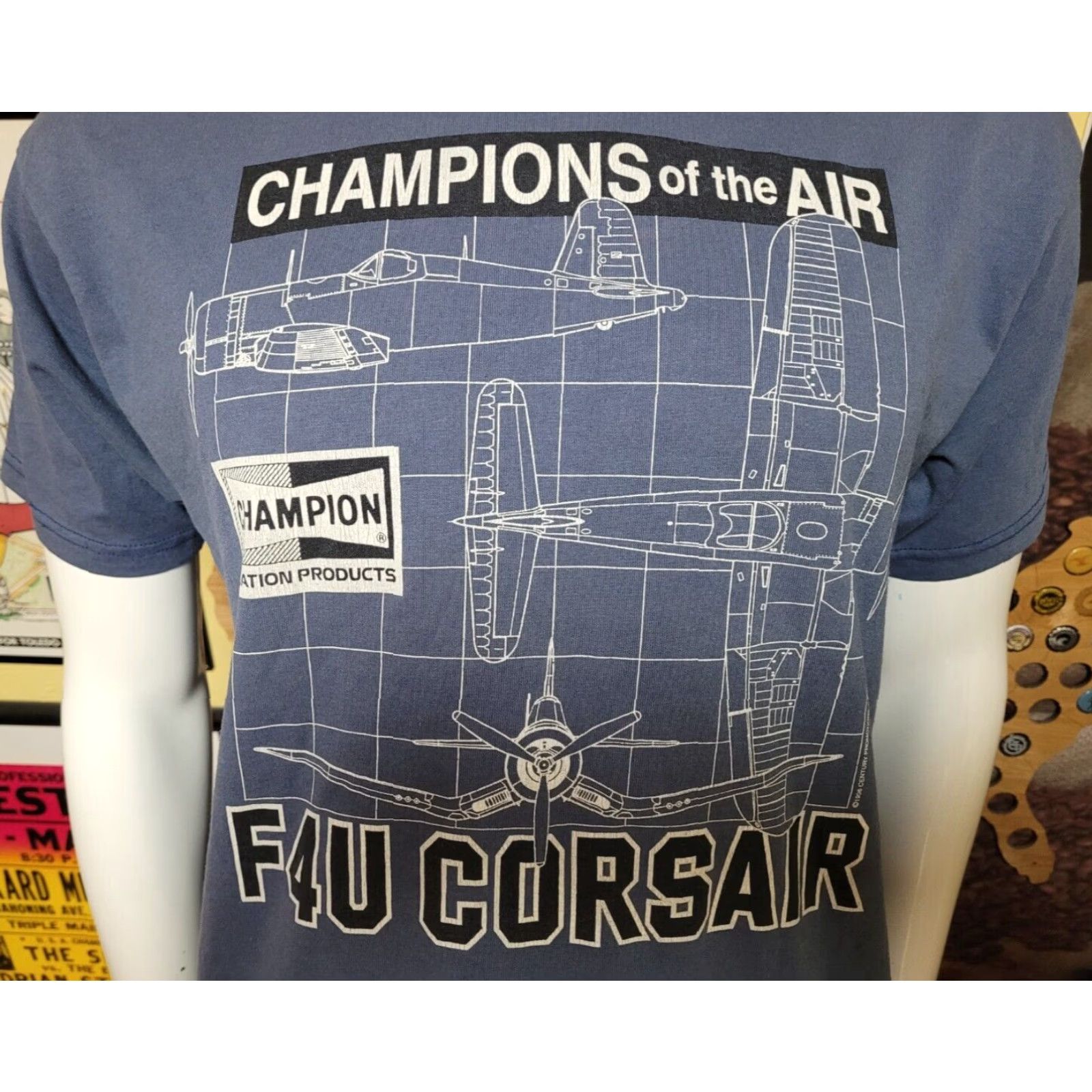 Fruit Of The Loom VTG 1996 Champions Of the Air F4U Corsair Fighter Jet Navy Blue T Shirt Large Size US L / EU 52-54 / 3 - 3 Thumbnail