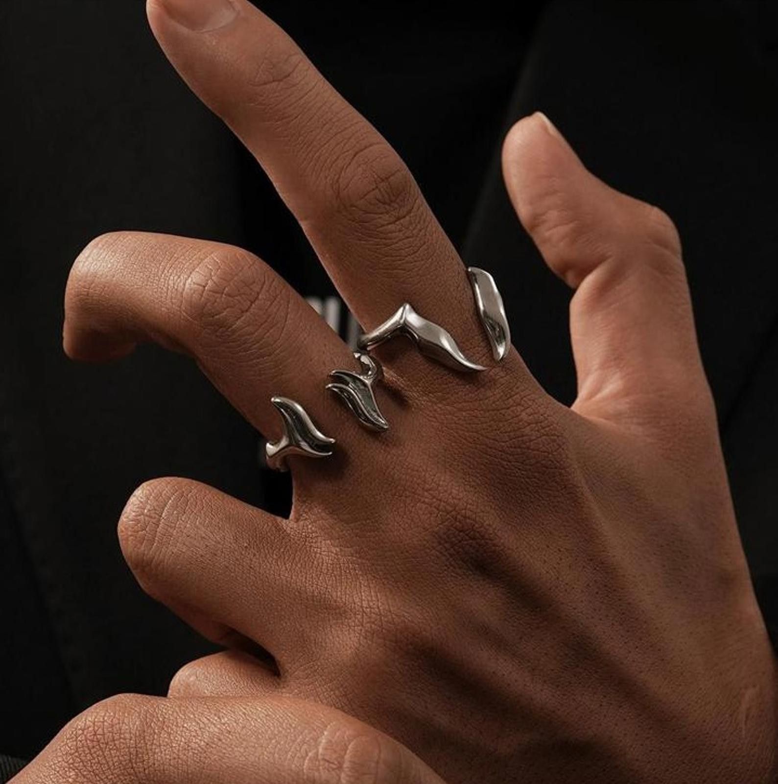 Jewelry Silver Open Band Adjustable Fantasy Rings, Unique Design Size ONE SIZE - 2 Thumbnail