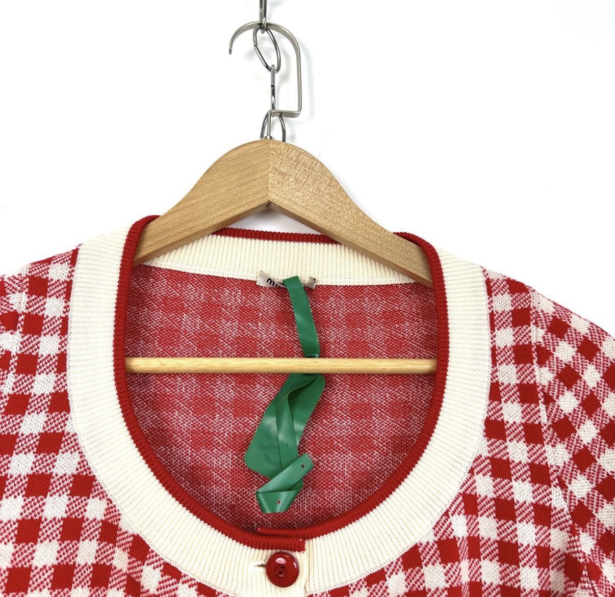 Miu Miu Miu Miu Red Houndstooth Wool Short Sleeve Cardigan K12 Size XS / US 0-2 / IT 36-38 - 3 Thumbnail