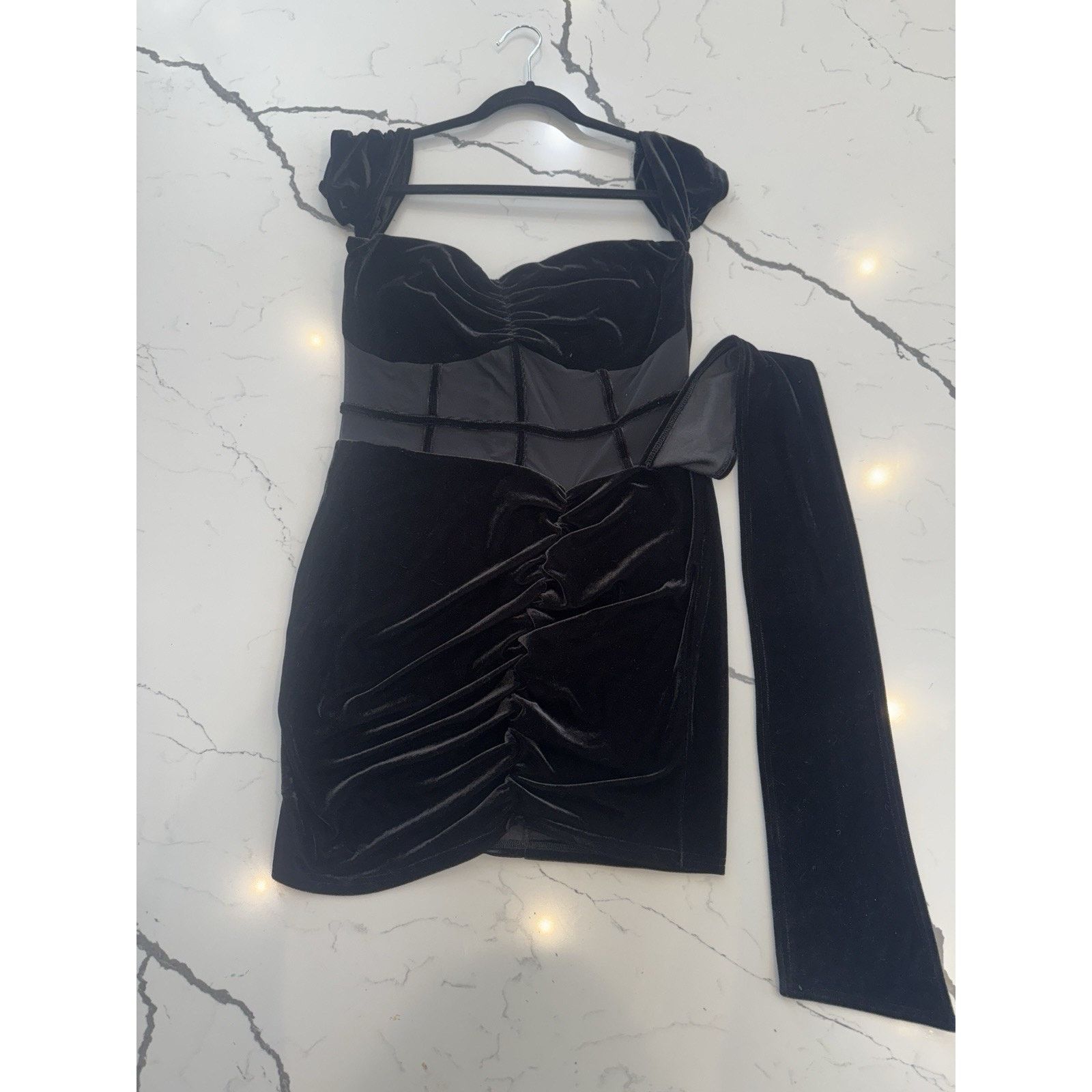 Other Black Velvet Mesh Corset Ruched Mini Dress Women Tag XL Size XL / US 12-14 / IT 48-50 - 1 Thumbnail