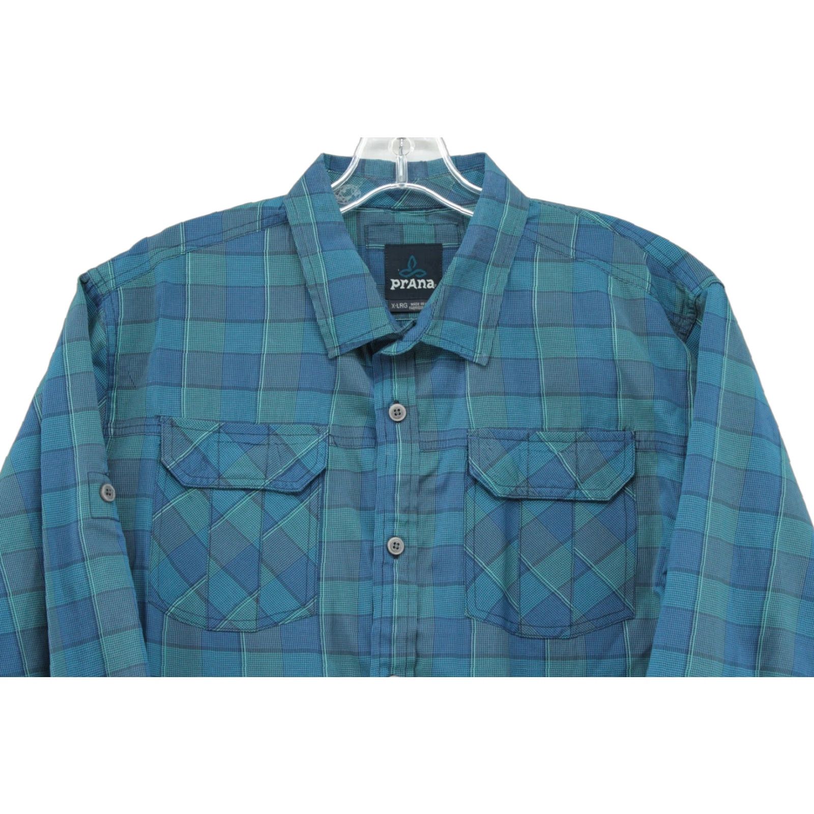 Prana prAna Shirt Men XL Blue Plaid Long Sleeve Button-Up Hiking Outdoors Roll Tab Size US XL / EU 56 / 4 - 1 Thumbnail