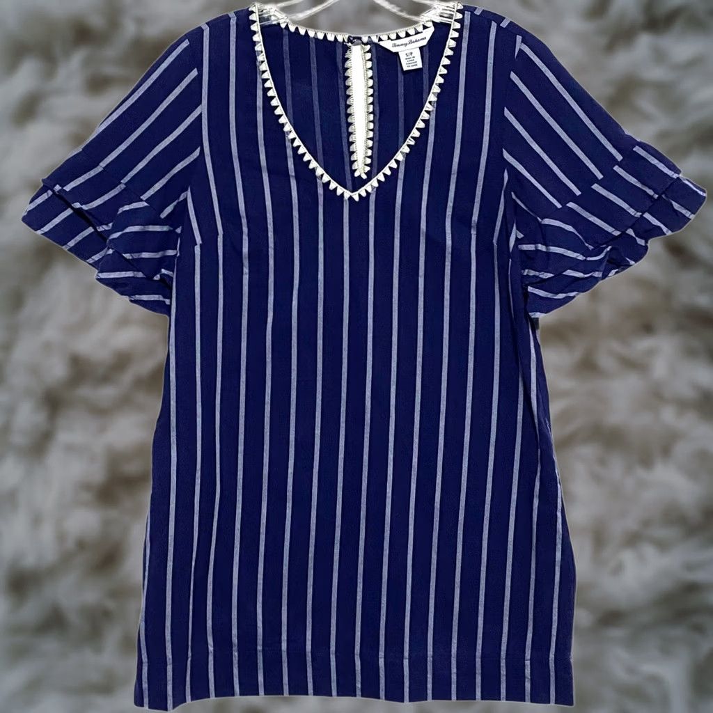 Tommy Bahama Tommy Bahama Dress Navy Nautical Striped Shift Womens S Resort Coastal Vacation Cruise Beach Casual Travel Pockets V-Neck Lis Size S / US 4 / IT 40 - 1 Thumbnail