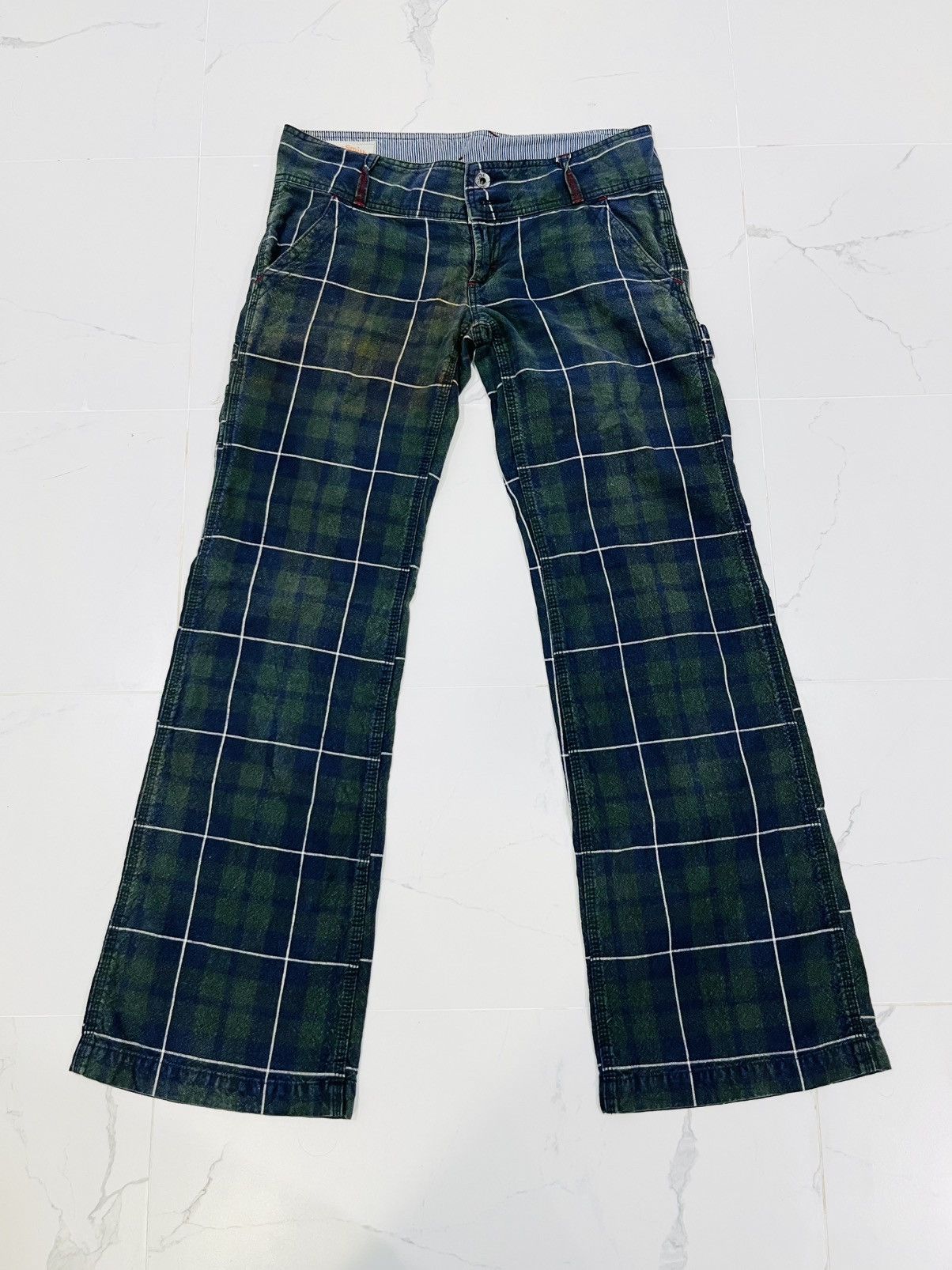 Japanese Brand Japan Designer Betty Smith Lowrise Super Flared Tartan Pants Size 32" / US 10 / IT 46 - 2 Thumbnail
