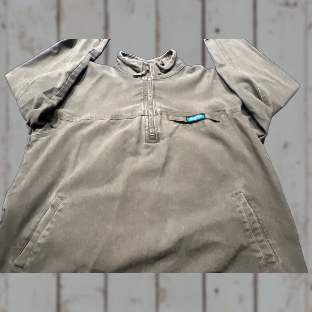 VINTAGE 90s KAVU Jacket Canvas Zip Half Throwshirt Pullover Men Large L Brown Cotton Zip Jacket Mens