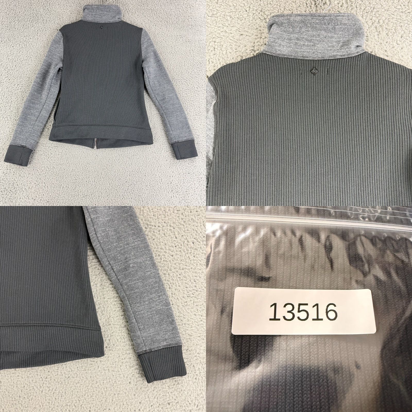 Prana prAna Tobi Ribbed High-Neck Full Zip Jacket Womens Large Gray Long Sleeve Gym Size L / US 10 / IT 46 - 9 Thumbnail