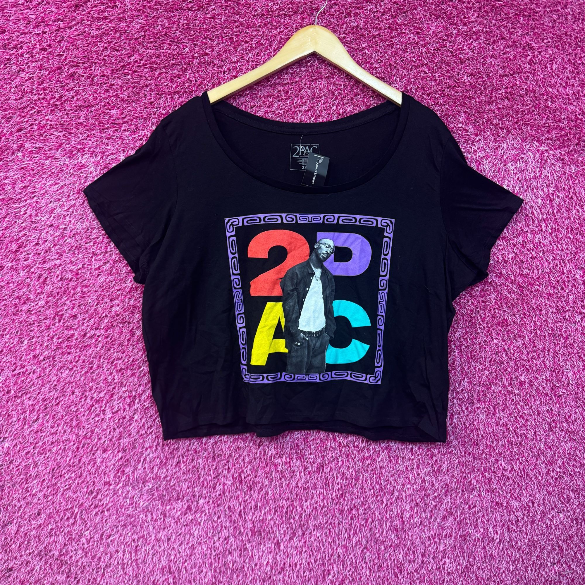 Rap Tees 2Pac Color Spell Out Fresh Out the Joint Hip Hop Crop Top 2X Size XXL / US 16-18 / IT 52-54 - 1 Thumbnail