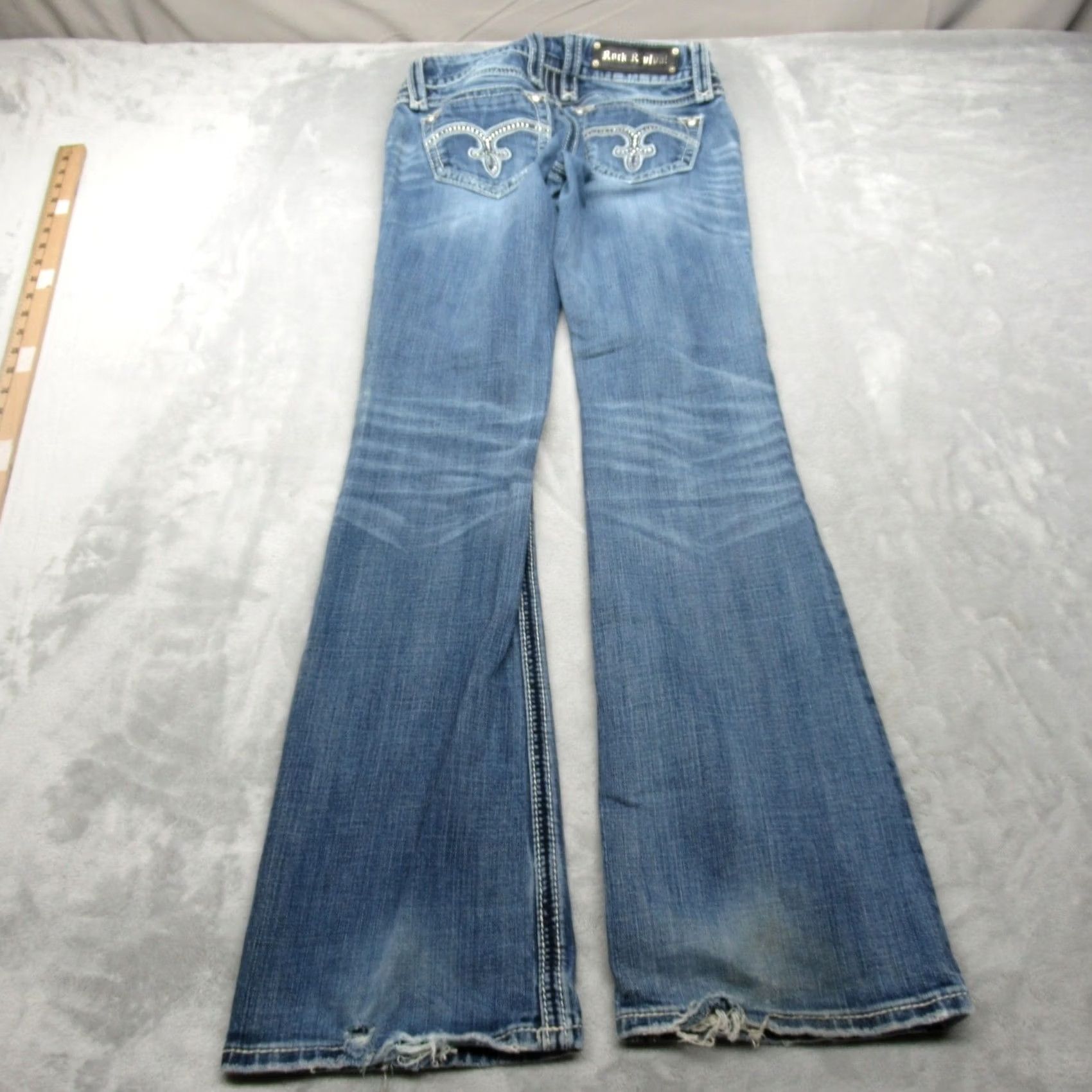Vintage Rock Revival Jeans Womens 27 Medium Wash Denim Alanis Boot Cut Embellished 27x32 Size 27" / US 4 / IT 40 - 3 Thumbnail