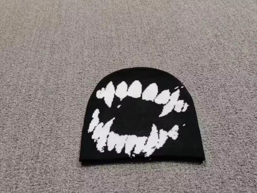 Japanese Brand Vampire Dracula Teeth Graphic No Cuff Beanie Hat Black Size ONE SIZE - 2 Thumbnail