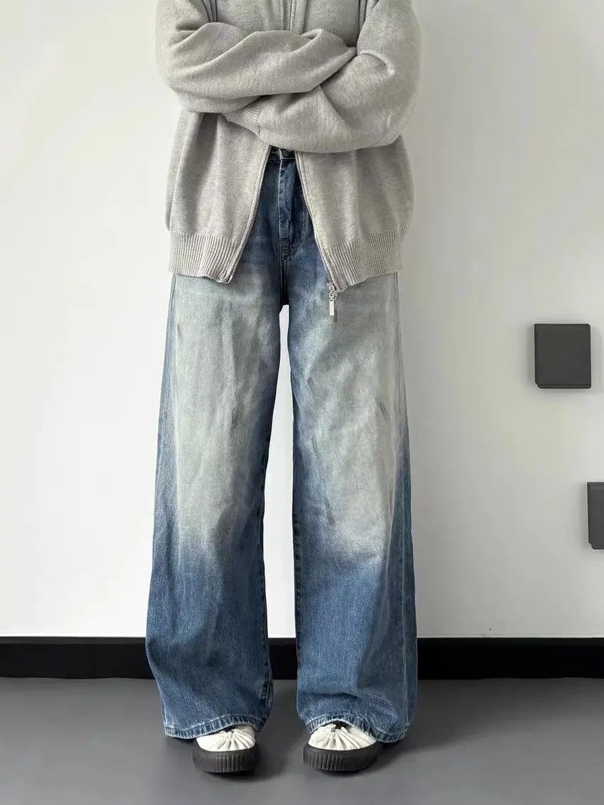 Designer × Japanese Brand Retro casual high street wide leg straight jeans Size US 33 - 1 Thumbnail