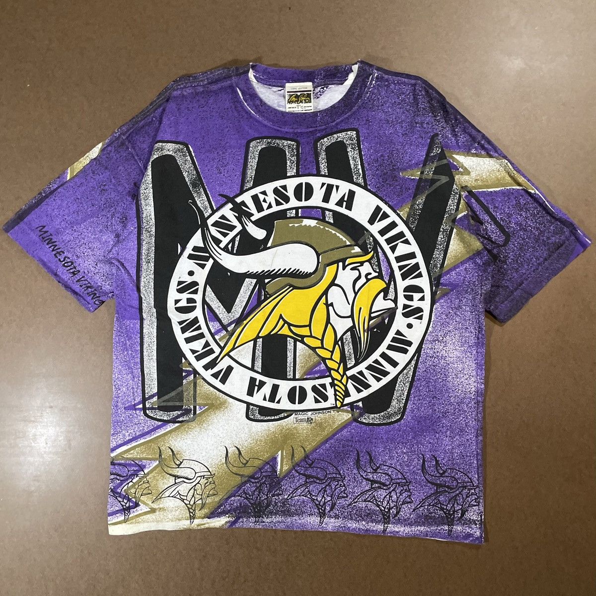 image of Magic Johnson 1990S Vintage Minnesota Vikings All Over Print Tshirt, Men's (Size XL)