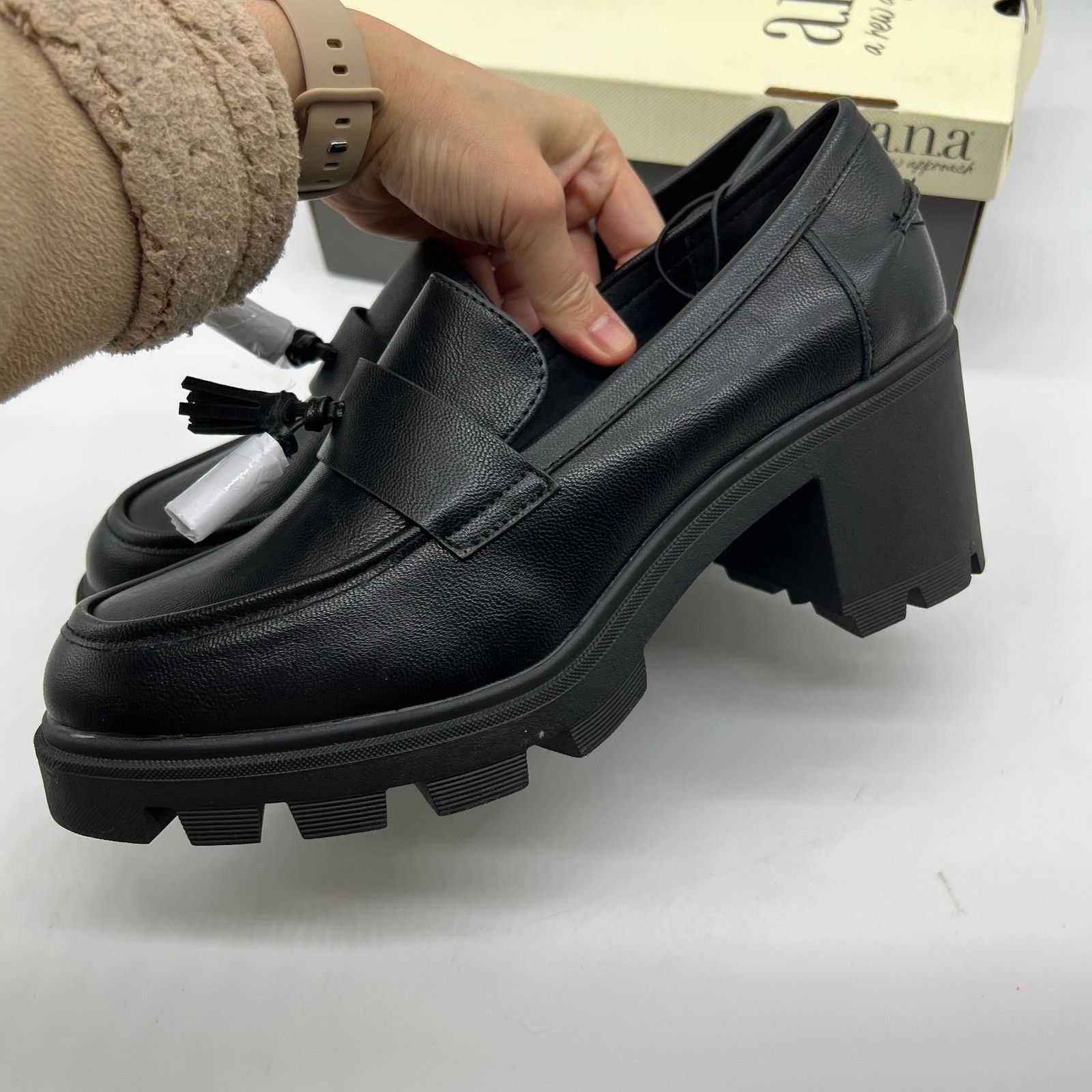 Other a.n.a Penny Loafers Black Chunky Block Heel A New Approach Size US 10 / IT 40 - 4 Thumbnail