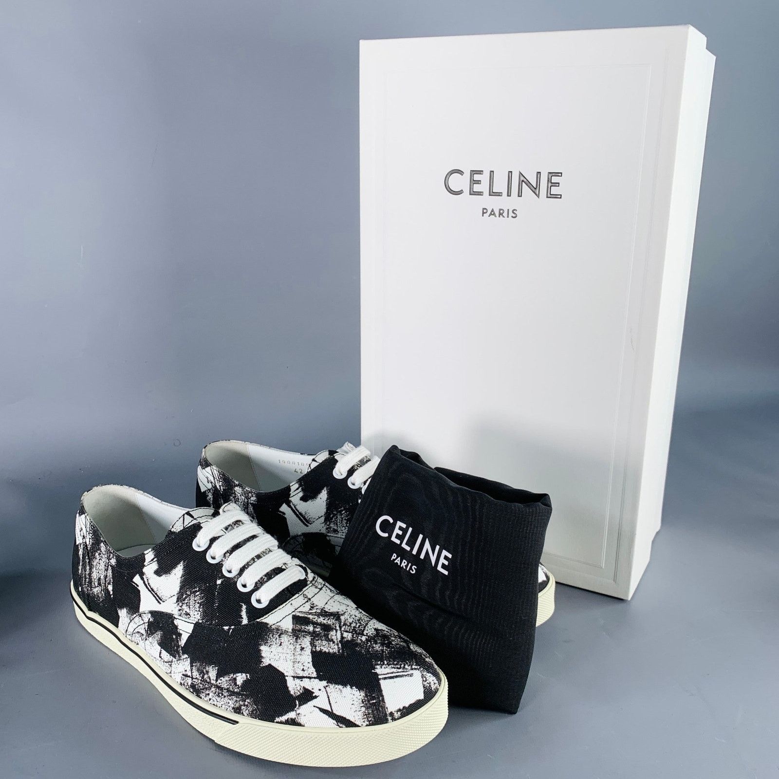 Celine Size 9 Black White Marbled Canvas Lace-Up Sneakers Size US 9 / EU 42 - 9 Thumbnail