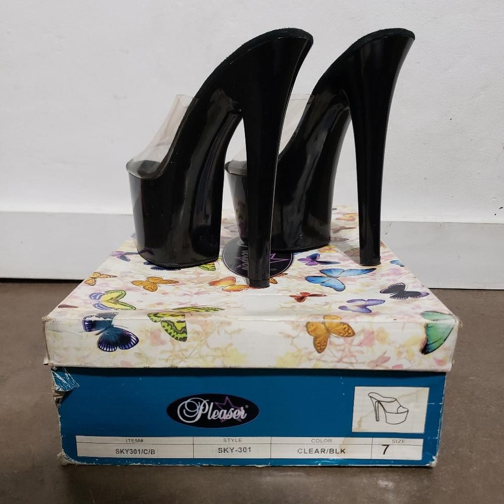 Pleasures Pleaser | Clear-Black | Sky 301 Platform Heels Size US 7 / IT 37 - 4 Thumbnail