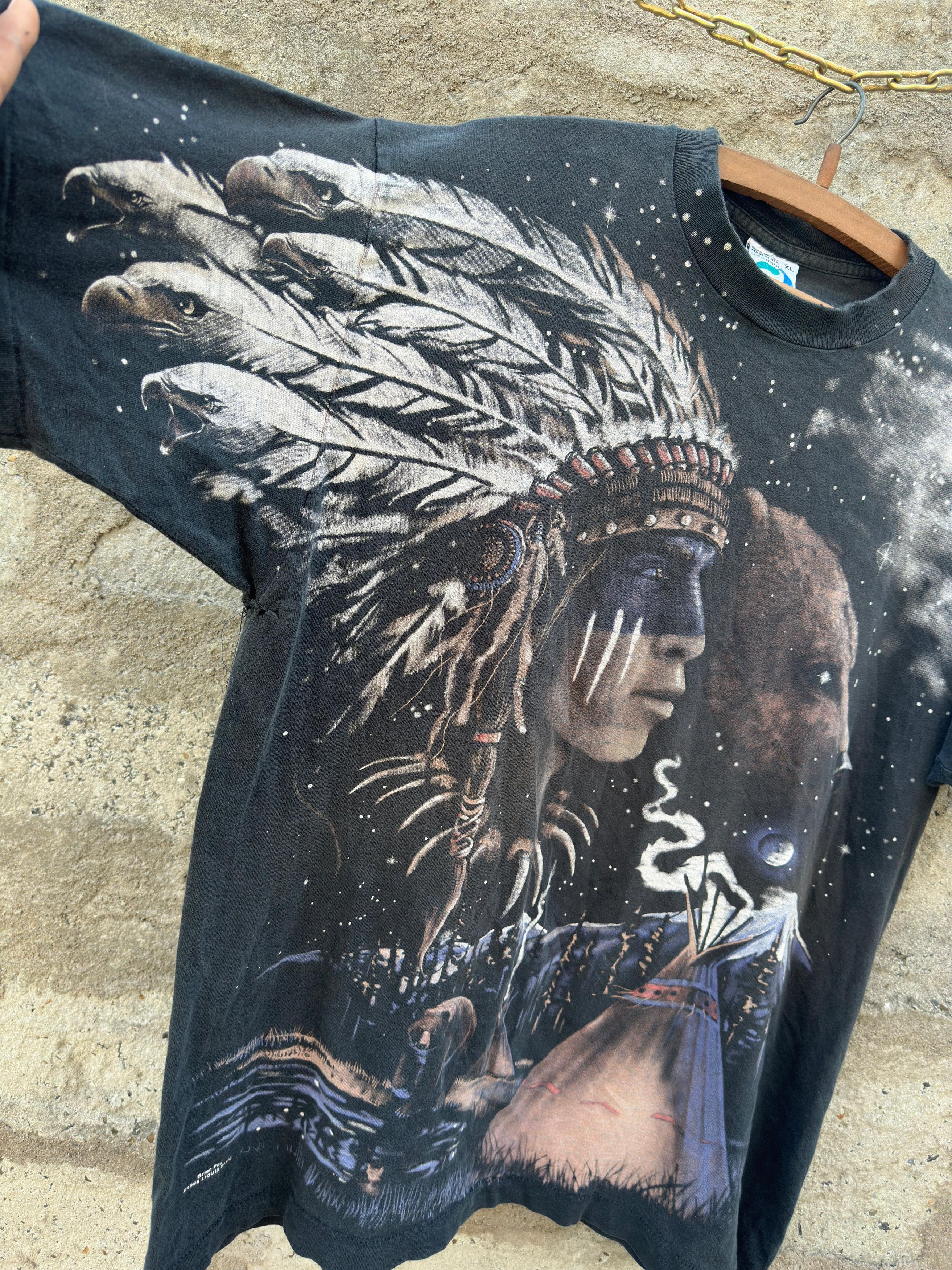 Liquid Blue vintage 1998 Liquid Blue Brian Fox "Indian Bear" AOP T-shirt Size US XL / EU 56 / 4 - 6 Thumbnail