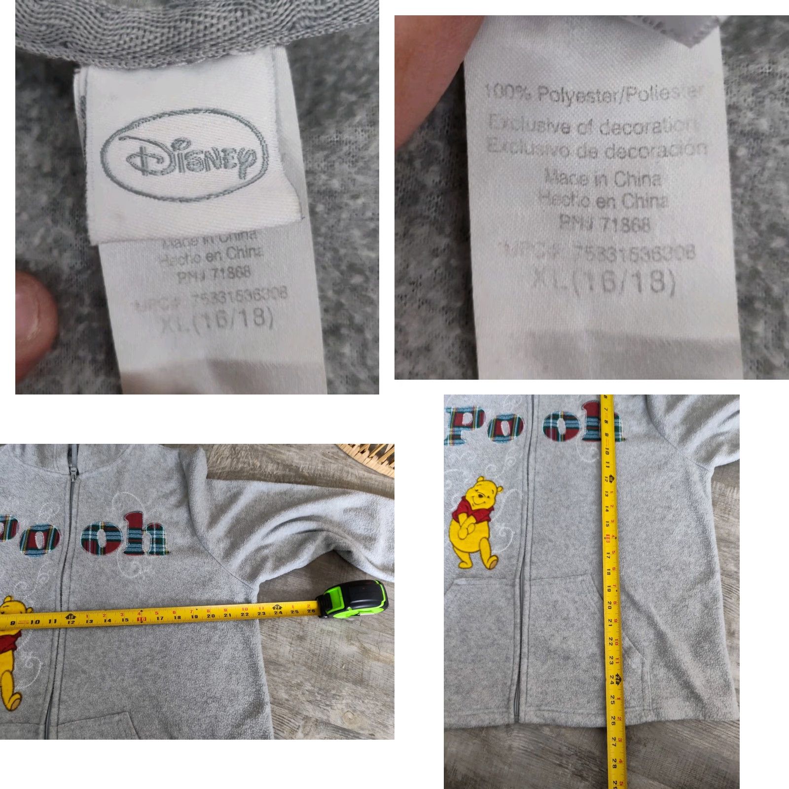 Disney Disney Winnie The Pooh Sweater Womens XL Gray Fleece Full Zip Embroidered Y2K Size XL / US 12-14 / IT 48-50 - 8 Thumbnail